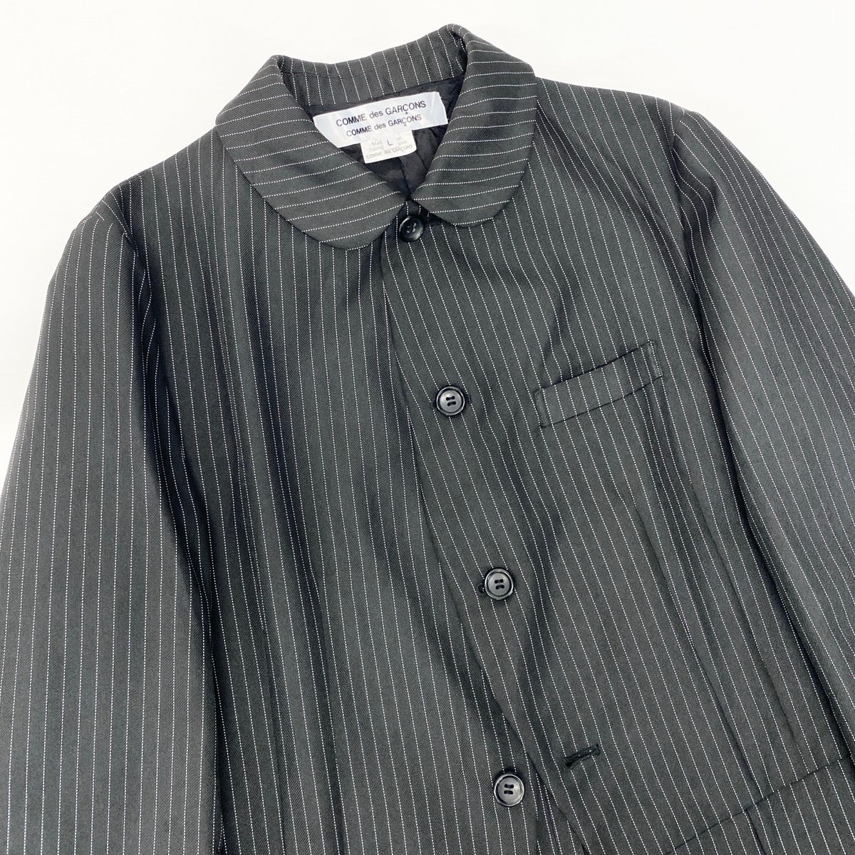 54e13 【美品】COMME des GARCONS COMME des GARCONS コムデギャルソン コムコム AD2023 シングルストライプジャケット ストライプ 4B 日本製 RM-J008 Lサイズ グレー ポリエステル100％ レディース 女性用k02i