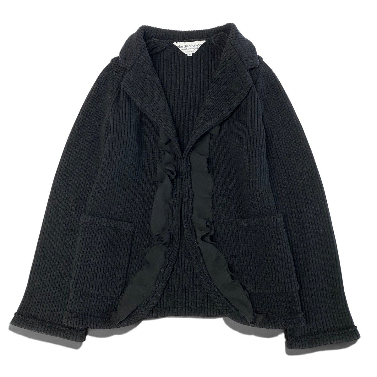 Ij23 robe de chambre COMME des GARCONS AD2002 フリルジャケットカーディガン リブニット 日本製 Mサイズ ブラック レディース 女性用u02t