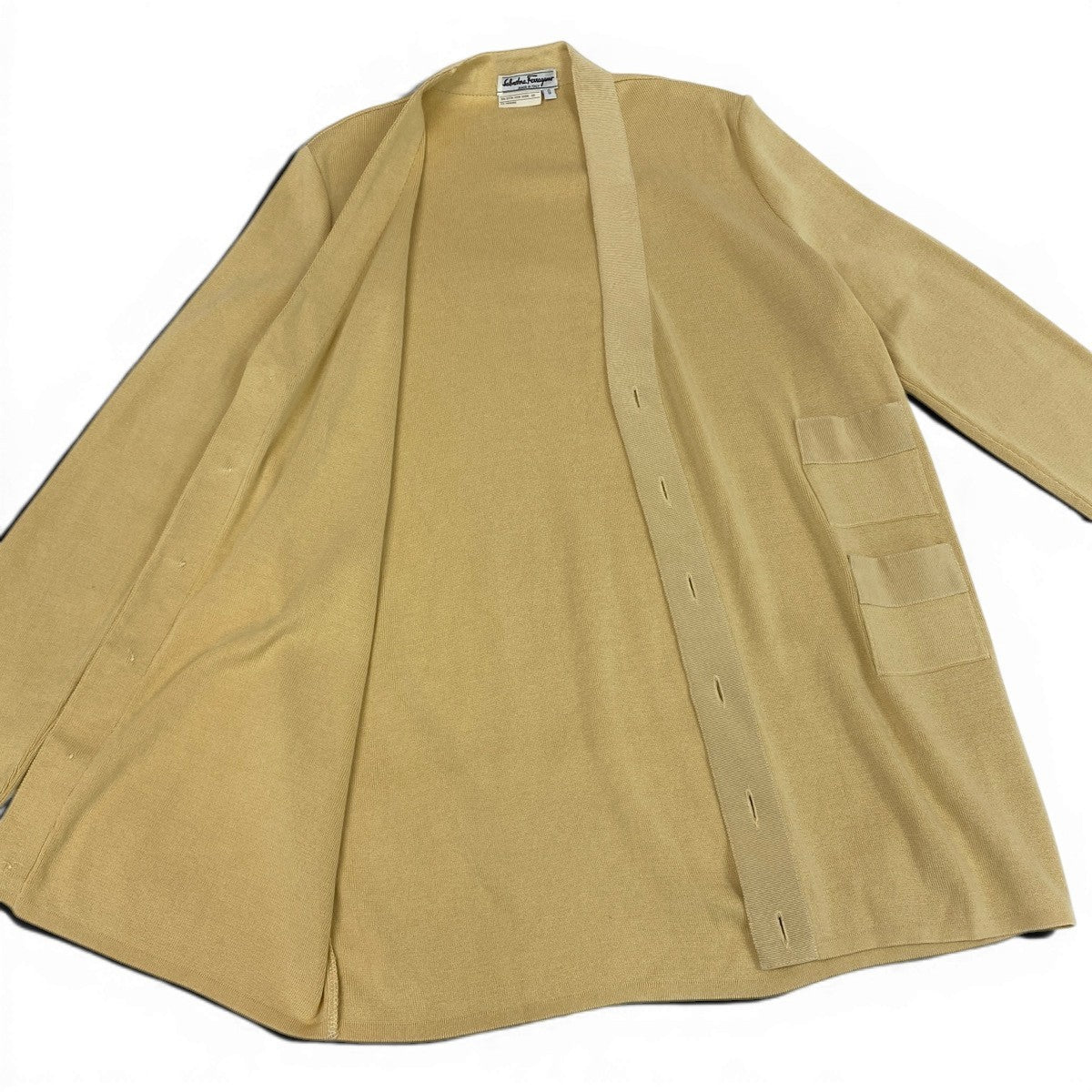 73f9 Salvatore Ferragamo サルヴァトーレフェラガモ オーバーサイズ ニットカーディガン Vネック 金ボタン サイズＳ イエロー系 コットン100％ レディース 女性服u02t