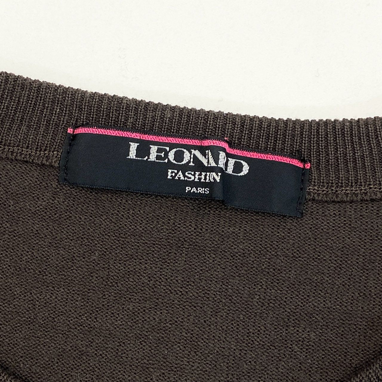 85i12 LEONARD レオナール ハイゲージ ニット セーター トップス 花柄プリント サイズL ブラウン ウールシルク レディースu02t