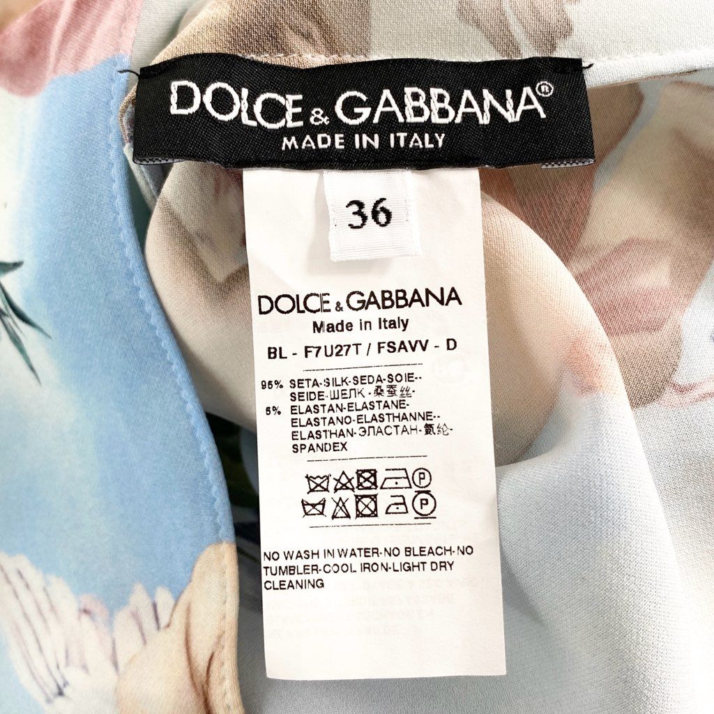 64g3 DOLCE&GABBANA ドルチェ＆ガッバーナ 天使 エンジェル 総柄 半袖ブラウス シルクブラウス サイズ36 マルチカラー レディース