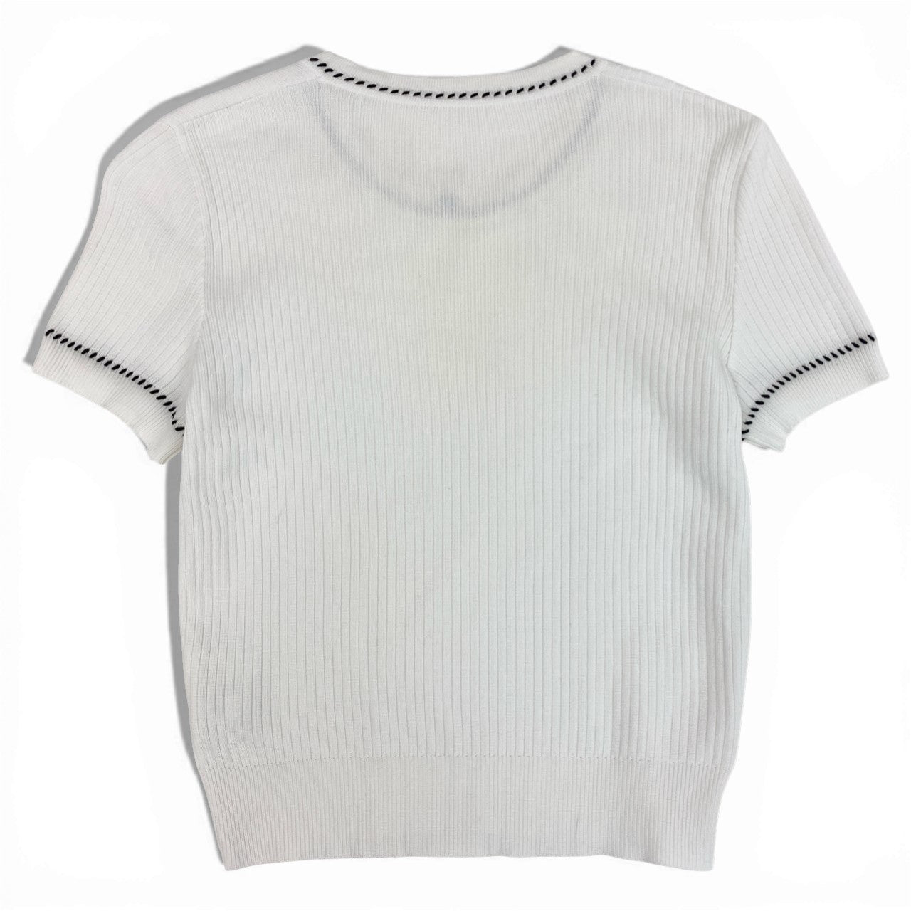 Cb19 CHANEL ヴィンテージ シャネル 1996年 スモール ココマーク リブニット タイトTシャツ サイズ38 ホワイト レディース トップスta1