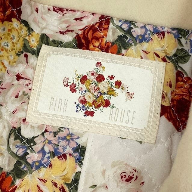 41c10 PINK HOUSE ピンクハウス アイコン刺繍 クルミボタン ダブルコート アイボリー 裏地豪華プリントt18r