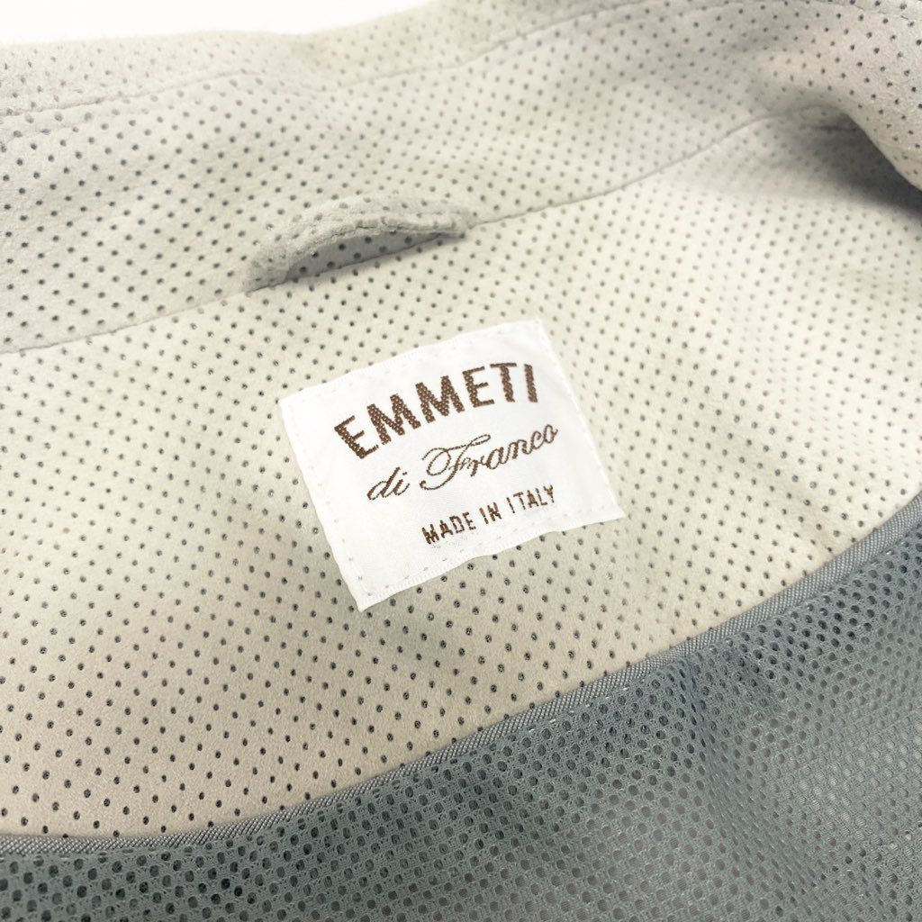 40l25 EMMETI エンメティ パンチングレザー ジャケット シャツ ナイロン 異素材 山羊革 46サイズ アイボリー グレー メンズo07t