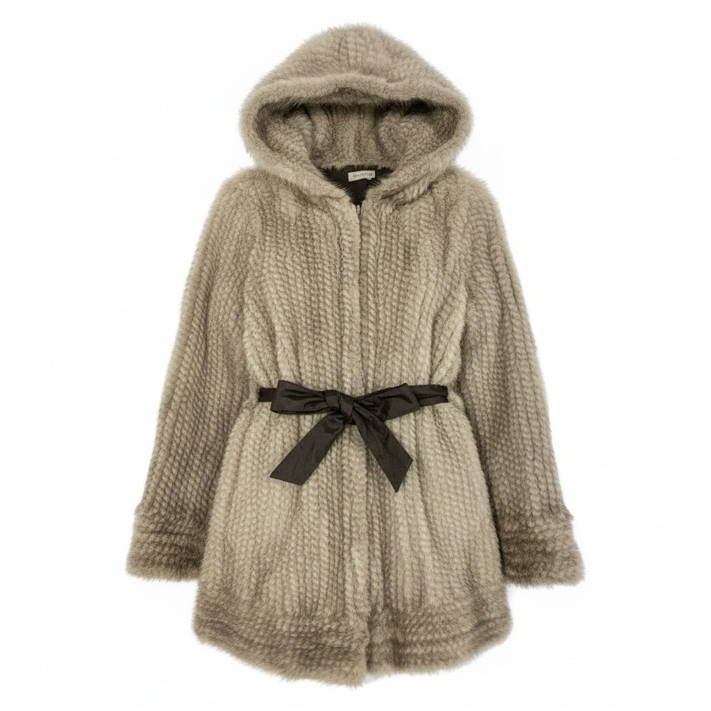 84b3 スペイン製 サファイアミンク フード付 リバーシブルコート サイズ38 シルバーグレー 本毛皮 Sapphire Mink Fur Coatt18r