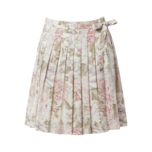 66d27 Salvatore Ferragamo サルヴァトーレフェラガモ  ラップスカート 巻きスカート 花柄プリント プリーツ切替 サイズ40 ピンク系 シルク100％ レディース 女性用u02t
