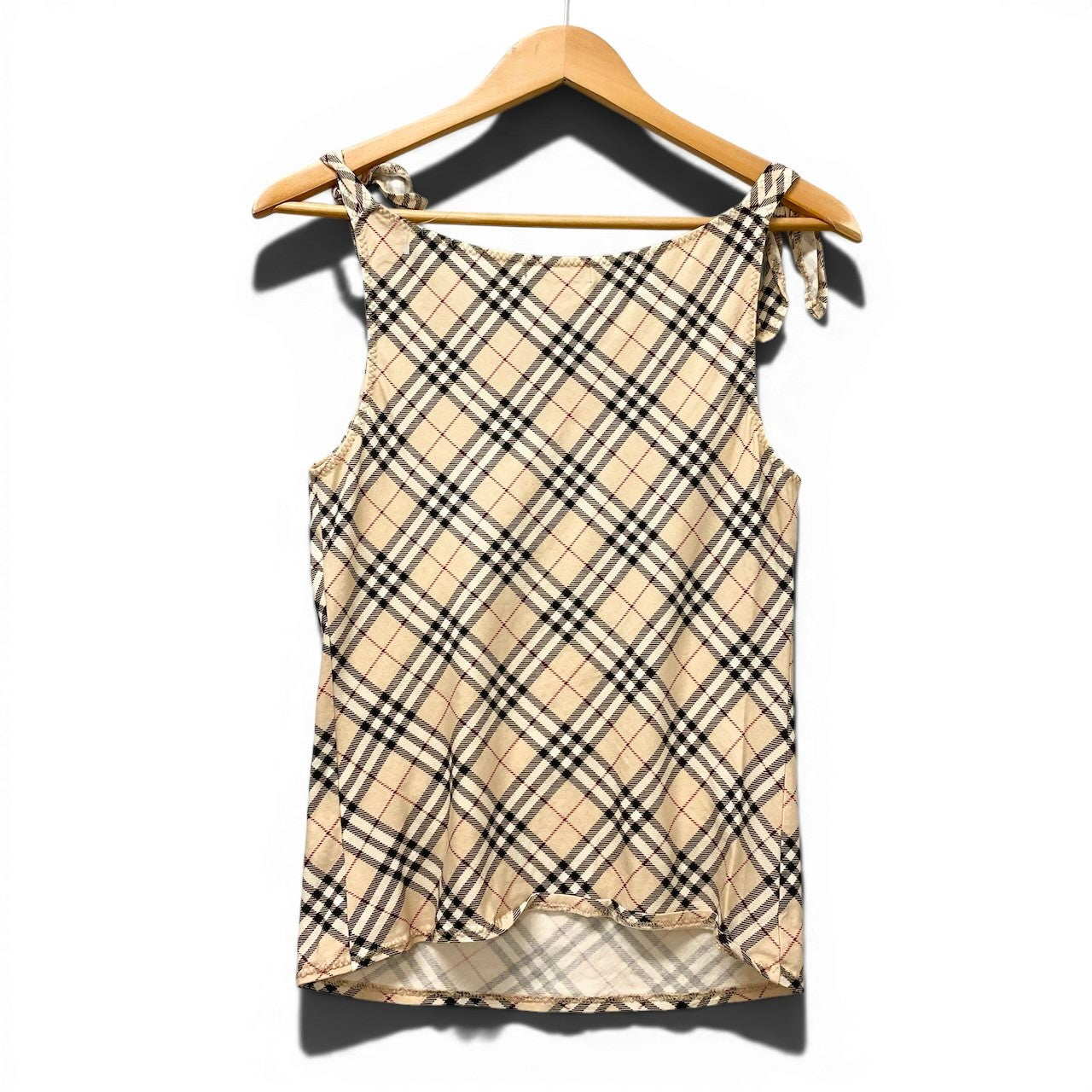 58g5 BURBERRY LONDON バーバリーロンドン ノバチェック ノースリーブカットソー タンクトップ トップス 36 ベージュ コットン レディースo07t
