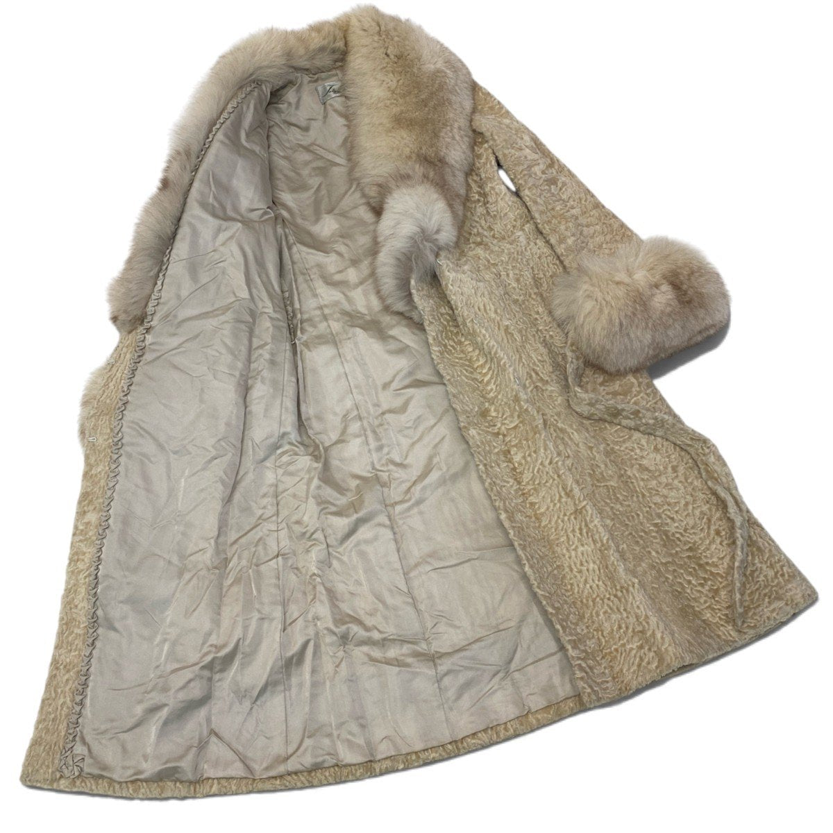 69i24 Jaiyo Mink フォックスファー カルガンラム ロングコート サイズF アイボリー 本毛皮 Fox Fur ＆ Karakul Lamb Fur Coatt18r
