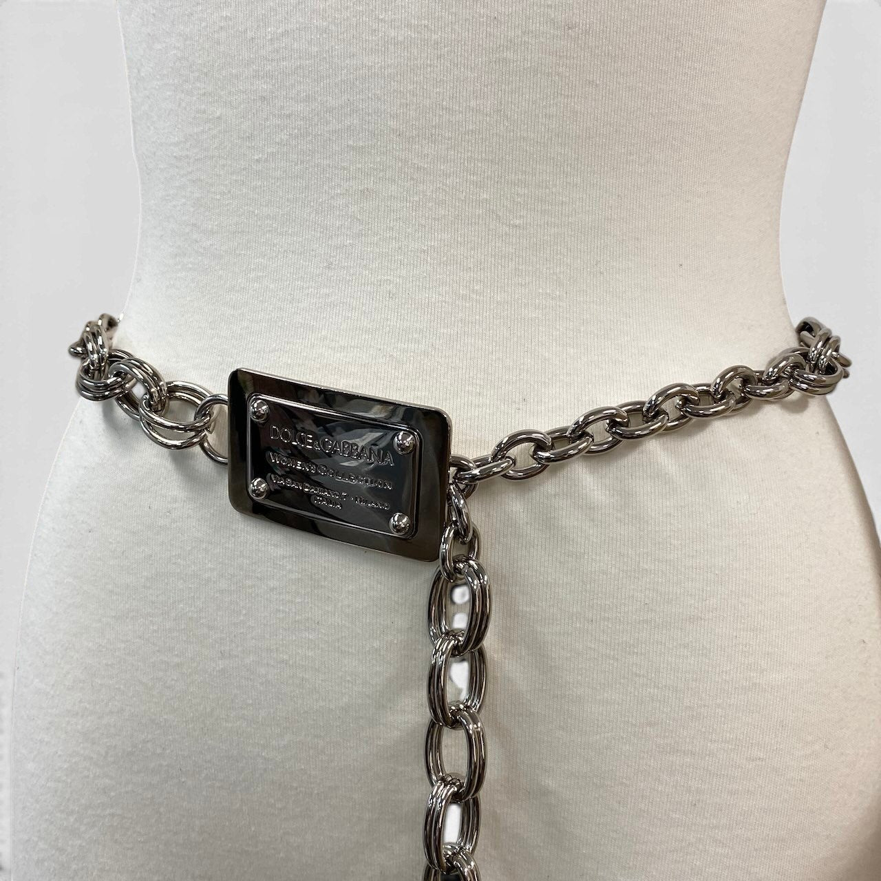 f10 DOLCE&GABBANA ドルチェアンドガッバーナ ロゴプレート チェーンベルト サイズM シルバー ユニセックス 男女兼用u02t