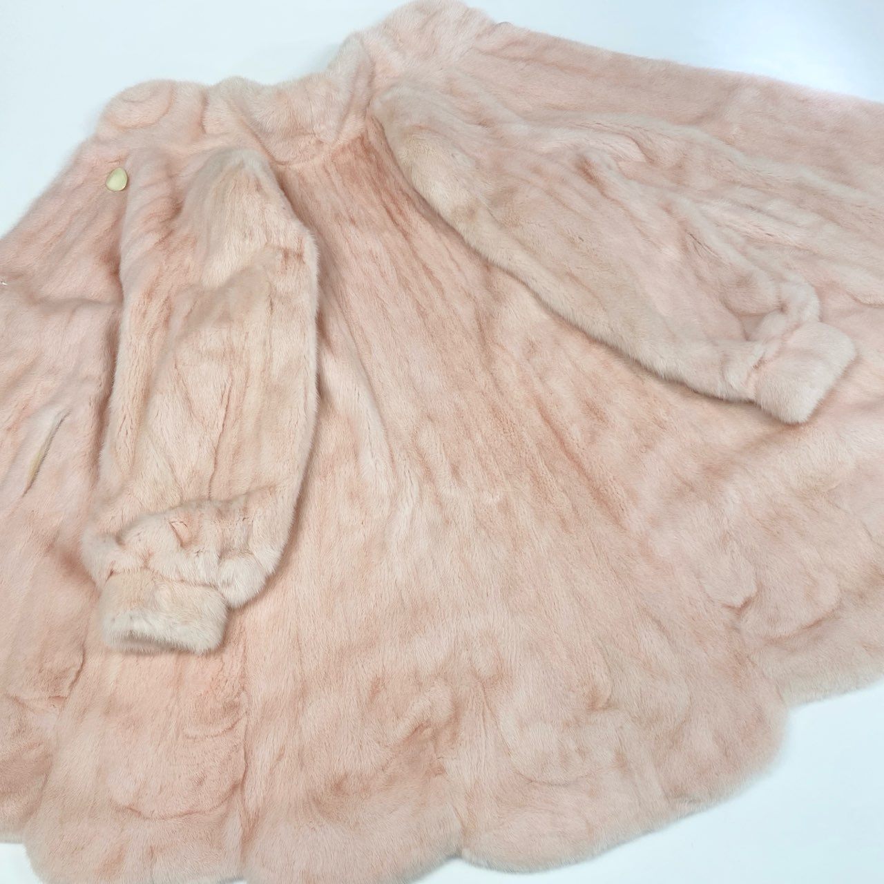 35k2《極希少》Pellice Moda ペリーチェモーダ 染めミンク ロングコート 98cm 裾ウェーブデザイン ピンク 最高級本毛皮 MINK FUR レアカラーt18r