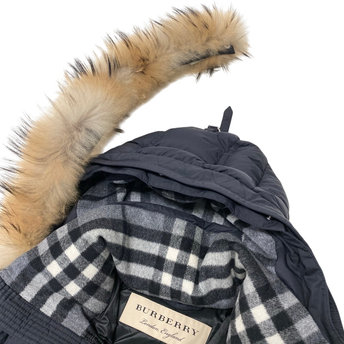 59f18 BURBERRY バーバリー ファー付 フーデッド ダウンコート 4059148 サイズ48 ブラック Down Coatt18r