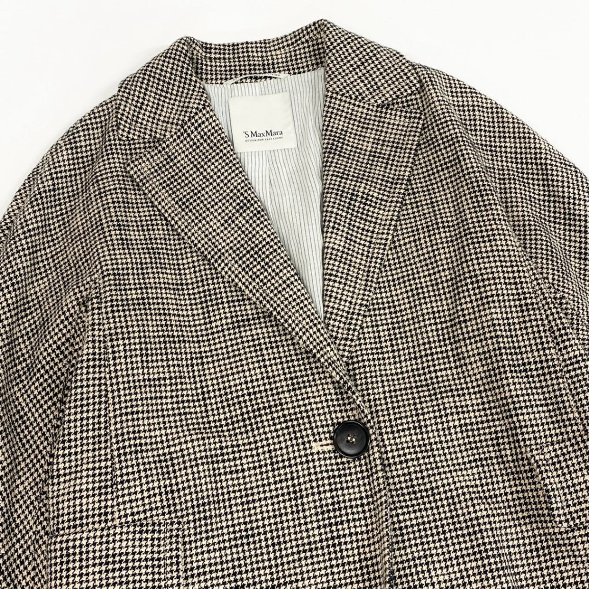 52L9 ’S MaxMara エスマックスマーラ ロングジャケット ロングコート ブレザーコート ハウンドトゥース アウター 40サイズ ブラック アイボリー レディースk02i