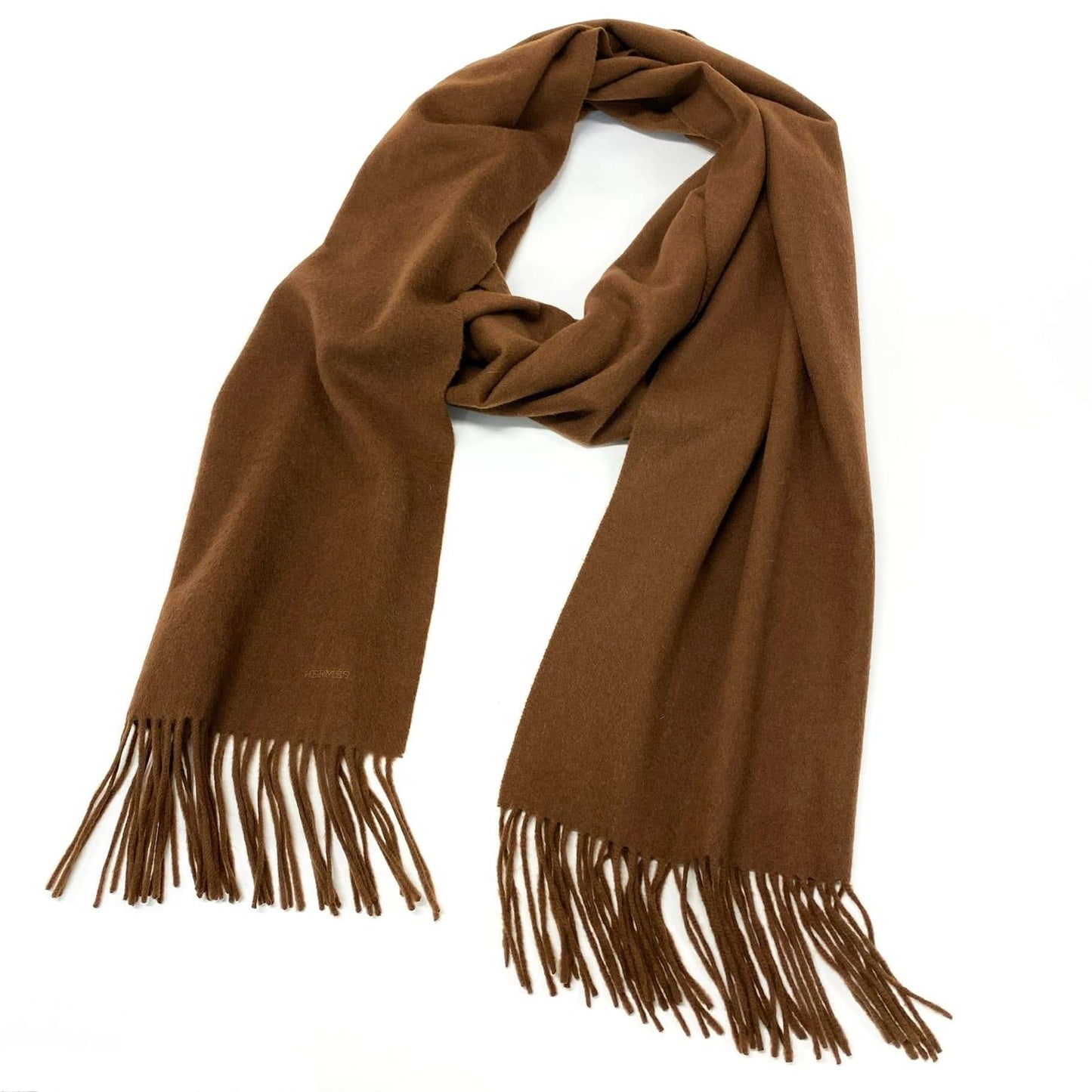 l20 HERMES エルメス ブラウン カシミヤ100 50cm×320cm 超大判 カシミヤマフラー ストール ユニセックス メンズ レディース カシミアk02i
