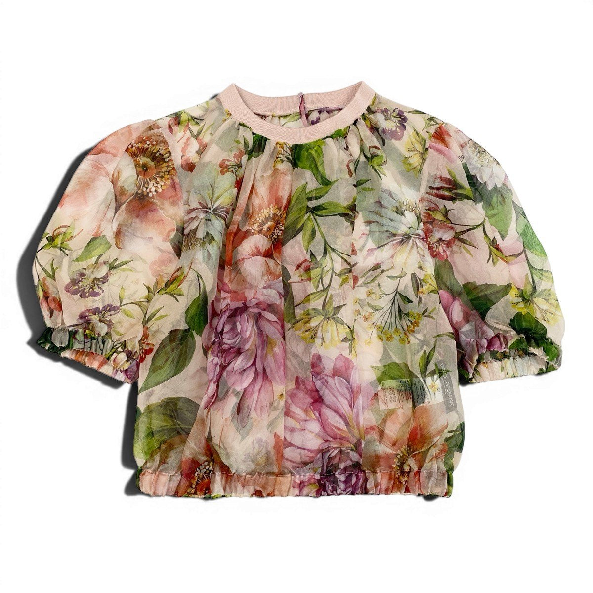 Eg10 DOLCE&GABBANA ドルチェアンドガッパーナ 花柄 シースルーブラウス クロップド丈 サイズ40 ピンク シルク100％ レディースk02i