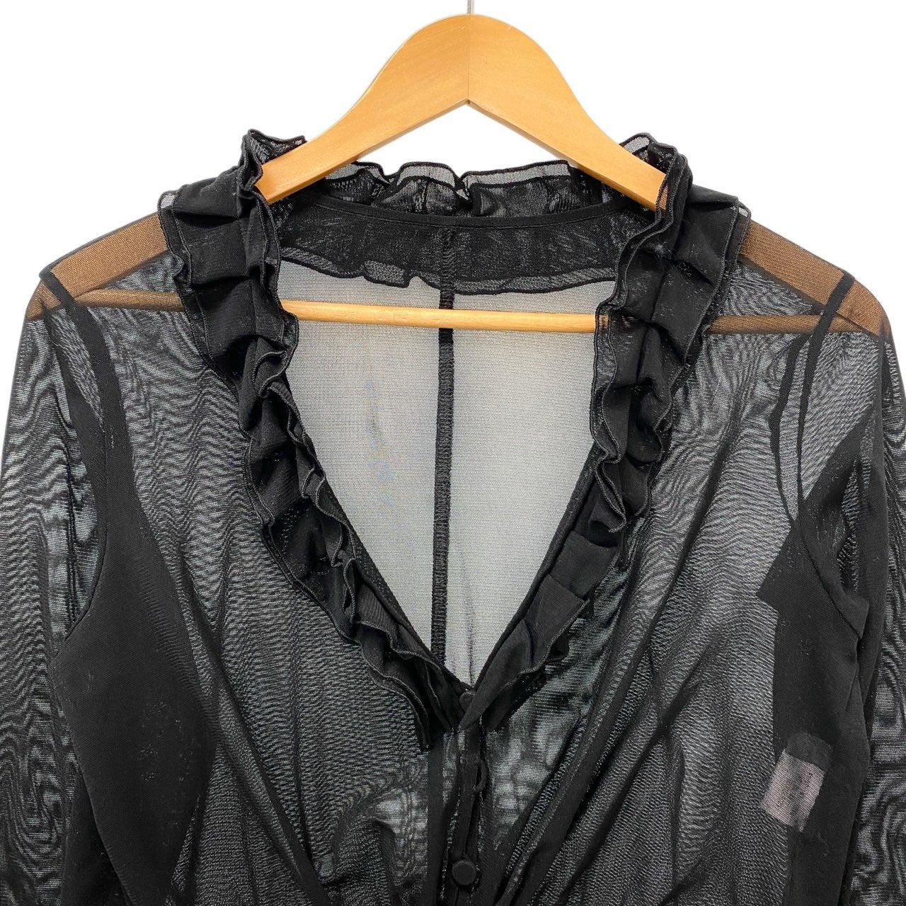 45c6 【美品】 TOKUKO 1erVOL トクコプルミエヴォル シアーボレロ フリル カーディガン ショート丈 裾リボン レディース 女性服 サイズ9 ブラック ポリエステル100％u02t