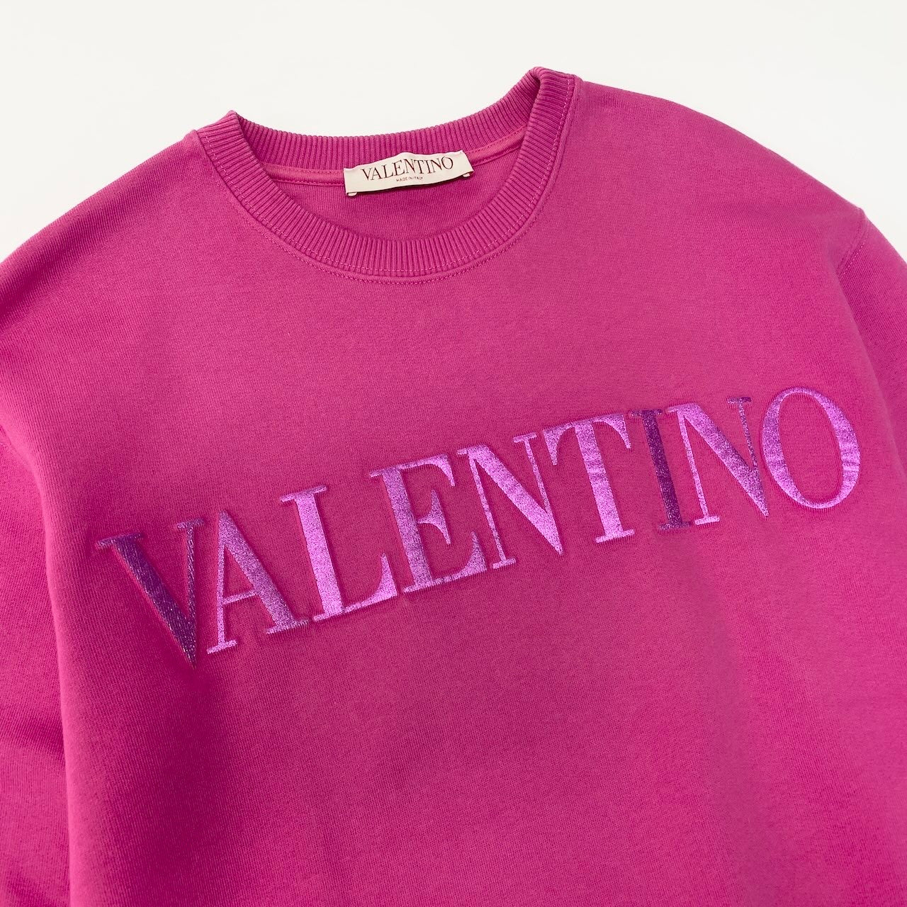 55c19 VALENTINO ヴァレンティノ クルーネック スウェットプルオーバー 長袖 フロント 立体ロゴ 裏起毛 レディース 女性服 トップス XS ピンクu02t