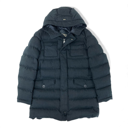 44k28 HERNO ヘルノ ダウンジャケット ダウンコート フーデッド アウター  50サイズ ネイビー メンズo07t
