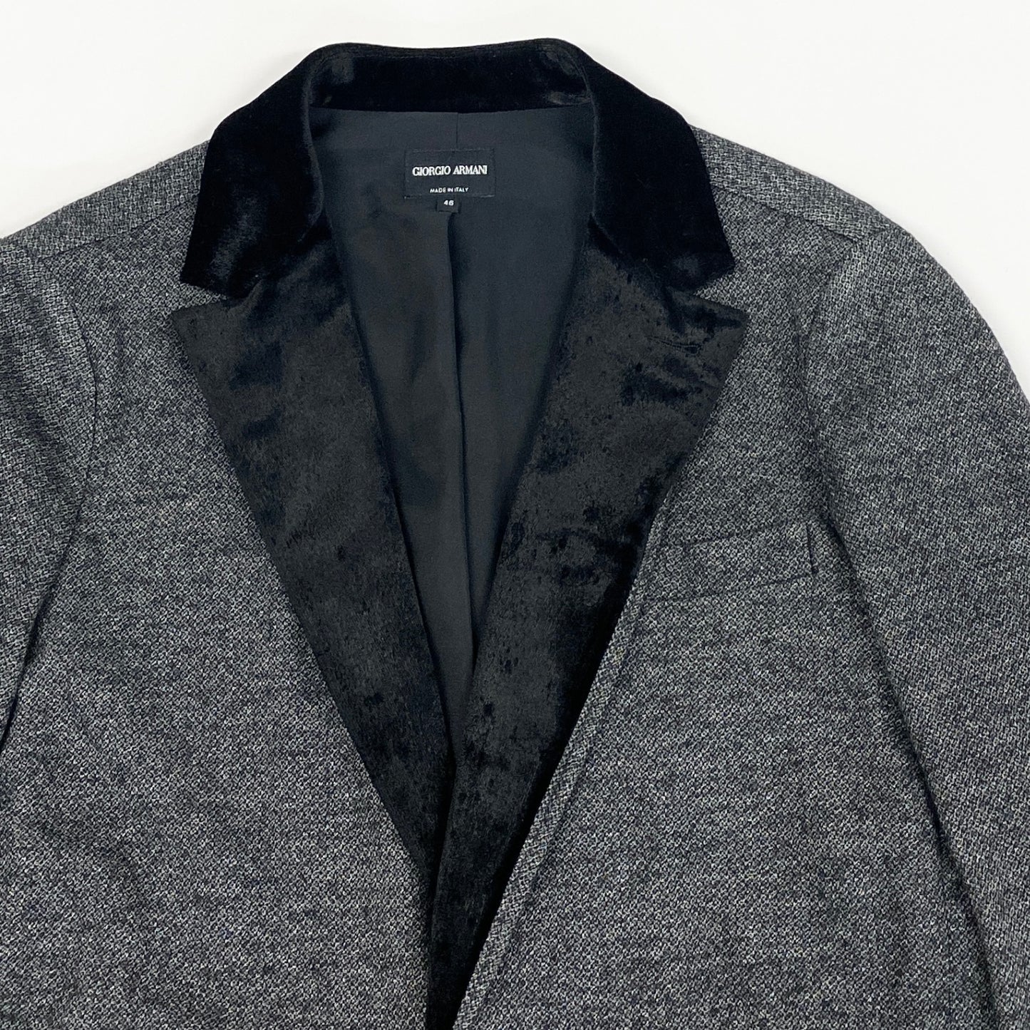 6L17 GIORGIO ARMANI ジョルジオアルマーニ テーラードジャケット ベロア切替 アウター イタリア製 46サイズ グレー ブラック メンズu02t