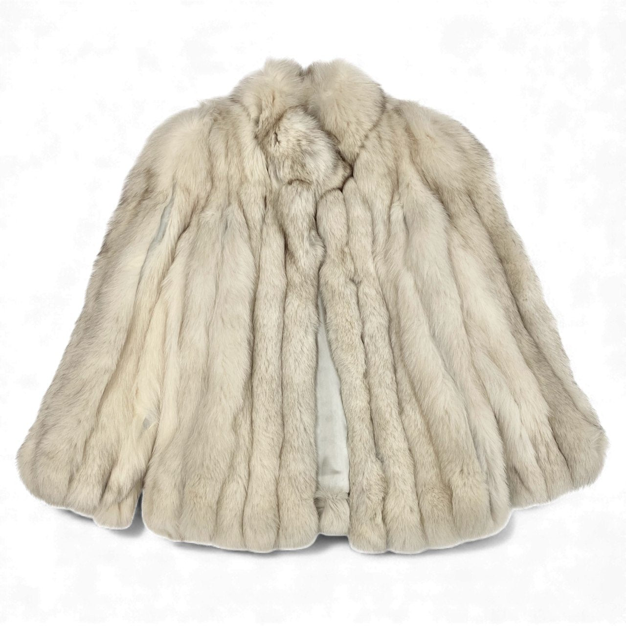 86L5 ブルーフォックス ファーコート サイズF ホワイト 本毛皮 FOX FUR COAT ポケット有 毛質◎ 毛並み◎t18r