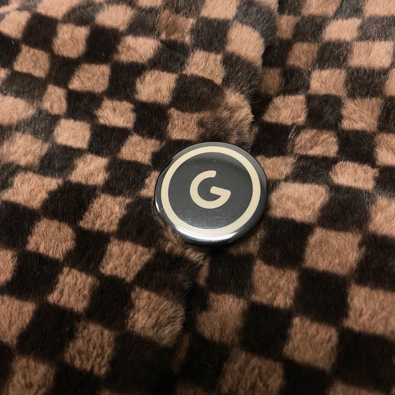 38c4 GRES グレ チェック柄 ミンクファー リバーシブル ロングコート サイズF 茶系 本毛皮 Mink Fur Reversible Long Coatt18r