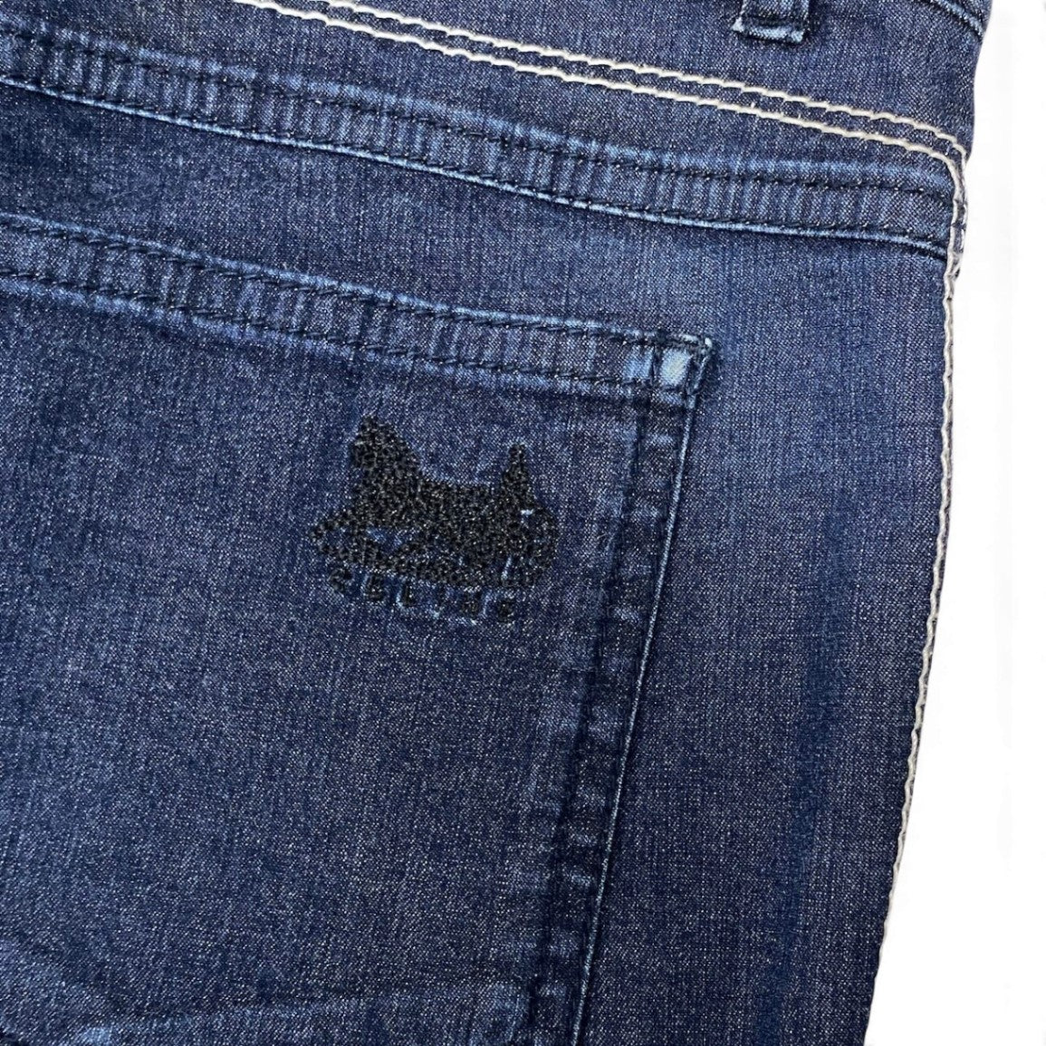 Ef26 CELINE セリーヌ デニムパンツ コットンブレンド ロゴ刺繡 薄手パンツ レディース女性用 36 ブルーu02t