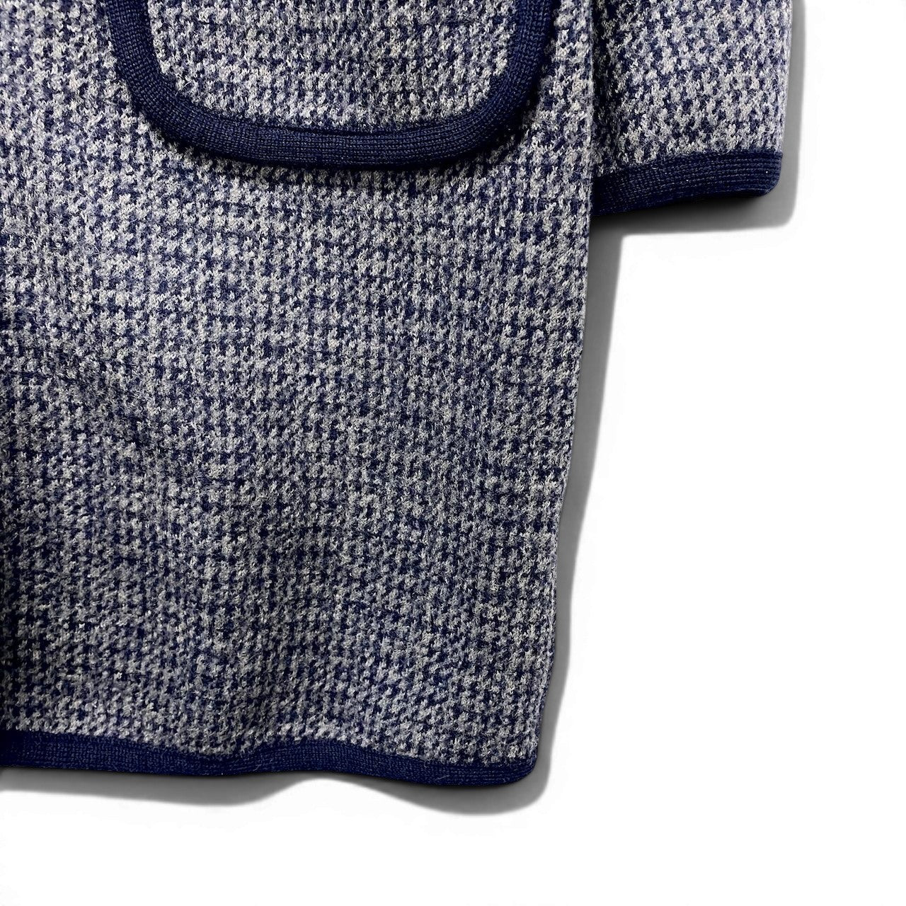 82f16 Max Mara STUDIO マックスマーラ ストゥディオ ノーカラー ウールニットコート 千鳥格子 サイズ40 ネイビー グレー レディース 女性用u02t