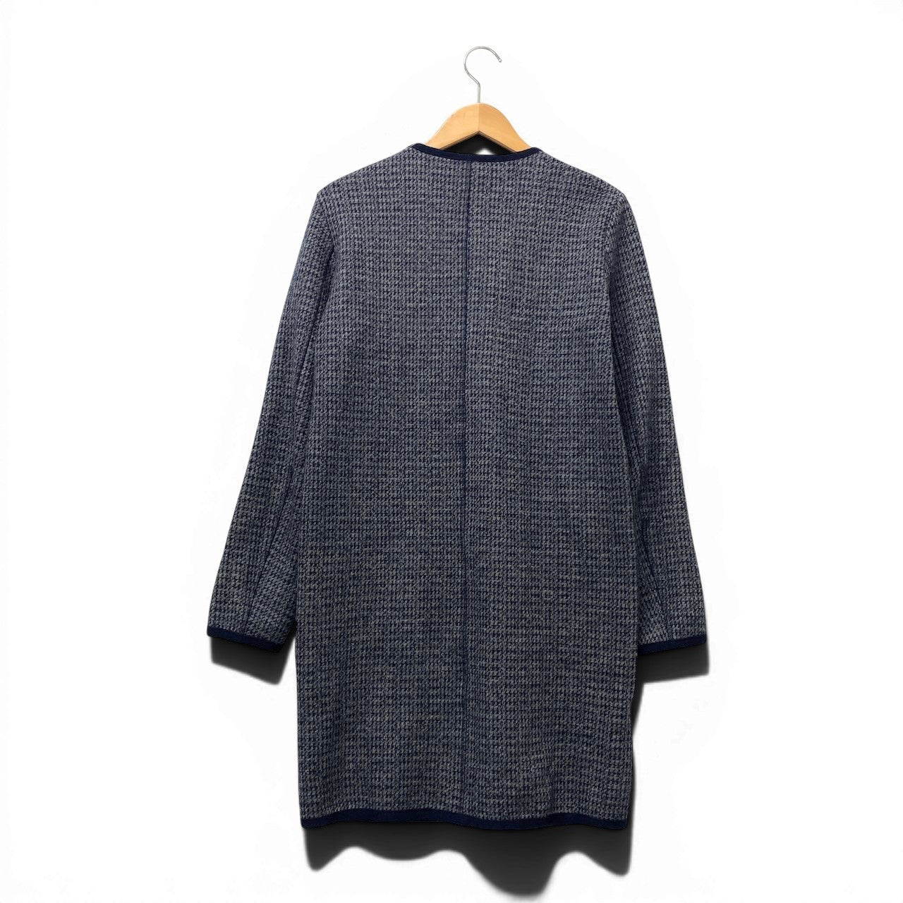 82f16 Max Mara STUDIO マックスマーラ ストゥディオ ノーカラー ウールニットコート 千鳥格子 サイズ40 ネイビー グレー レディース 女性用u02t