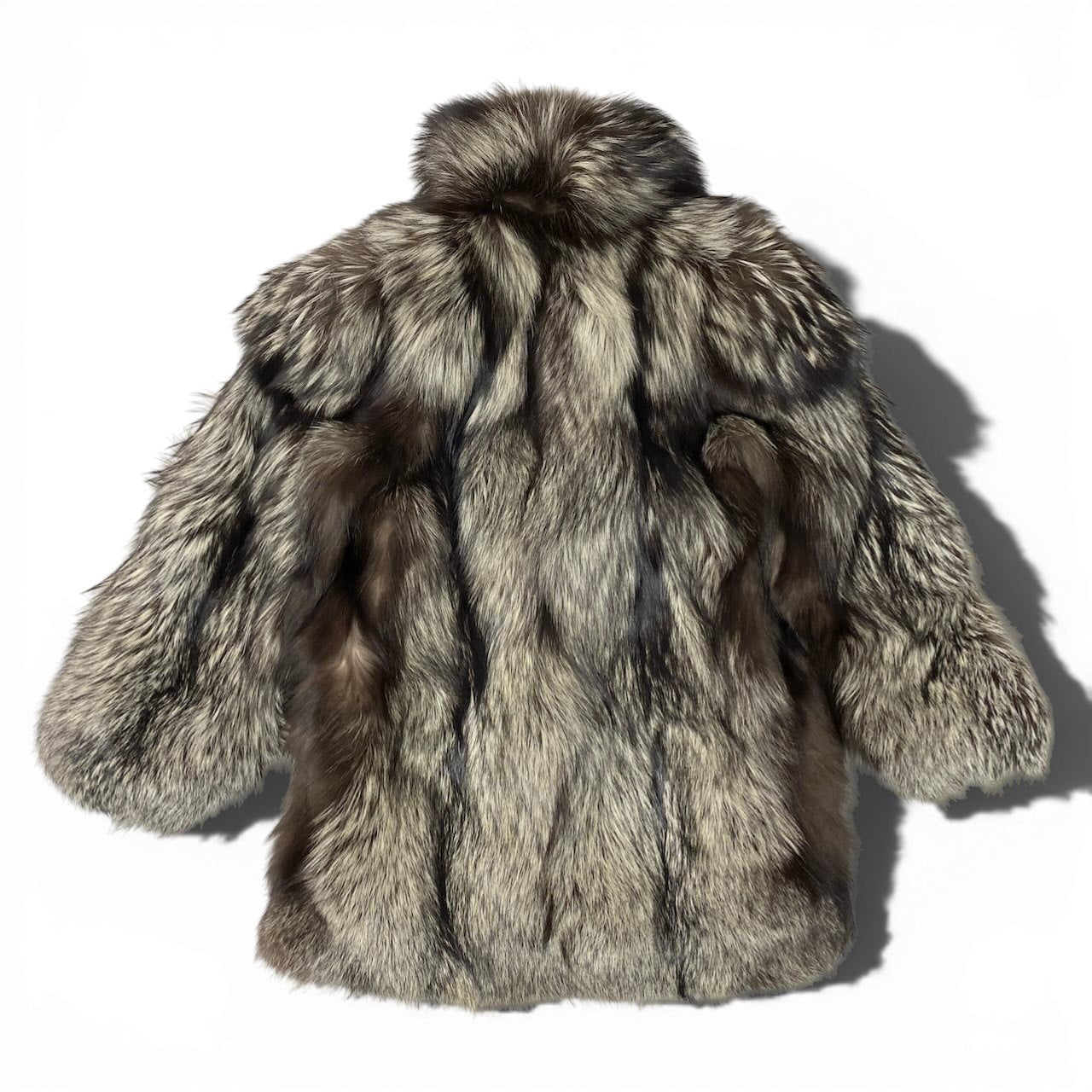 12c14 極厚 シルバーフォックスファー ロングコート サイズF 茶系 本毛皮 Silver Fox Fur Long Coatt18r
