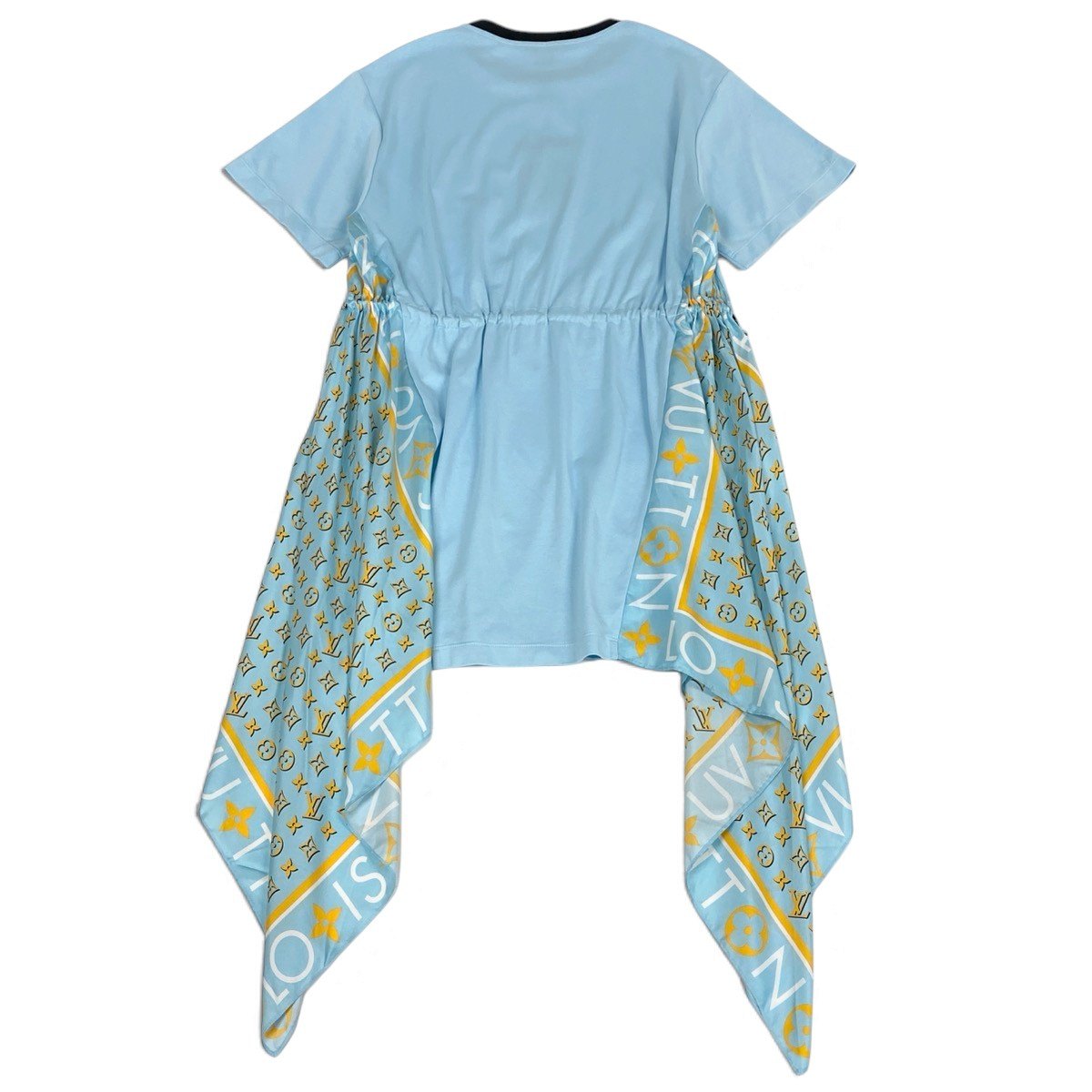 Ij9 【未使用タグ付】 LOUIS VUITTON ルイヴィトン モノグラム スカーフ Tシャツドレス RW242WW FRJD24 サイズM ライトブルー コットン シルク レディースu02t