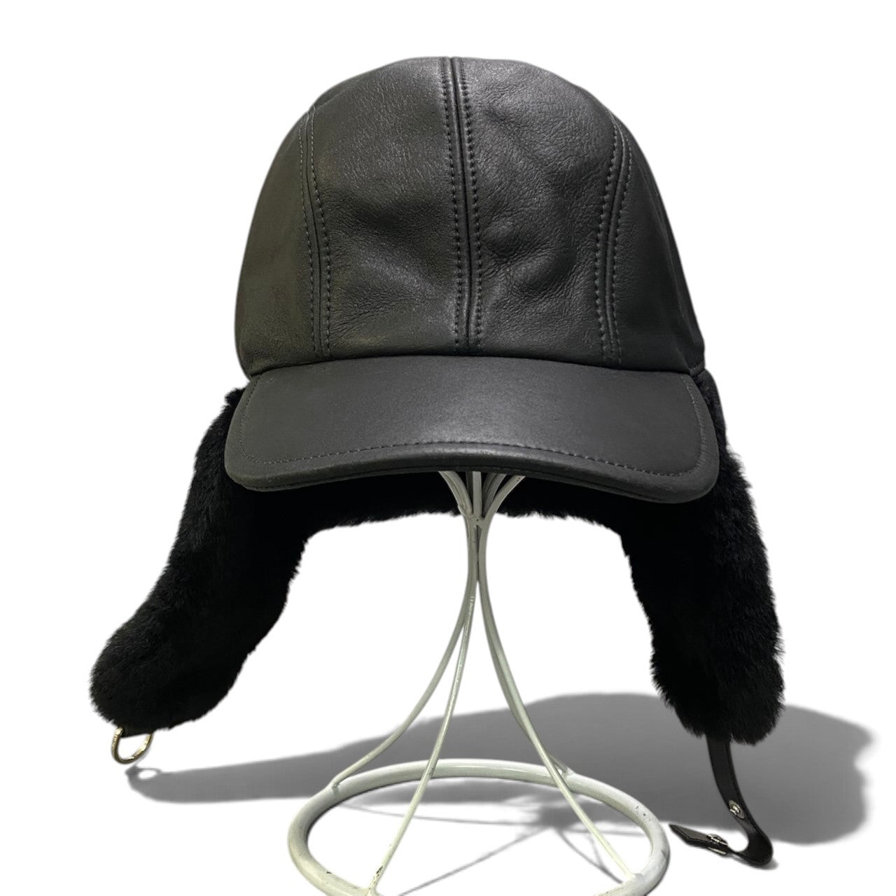 i2 【美品】 PRADA プラダ シアリング ハット ムートンレザー キャップ サイズM ブラック レディース