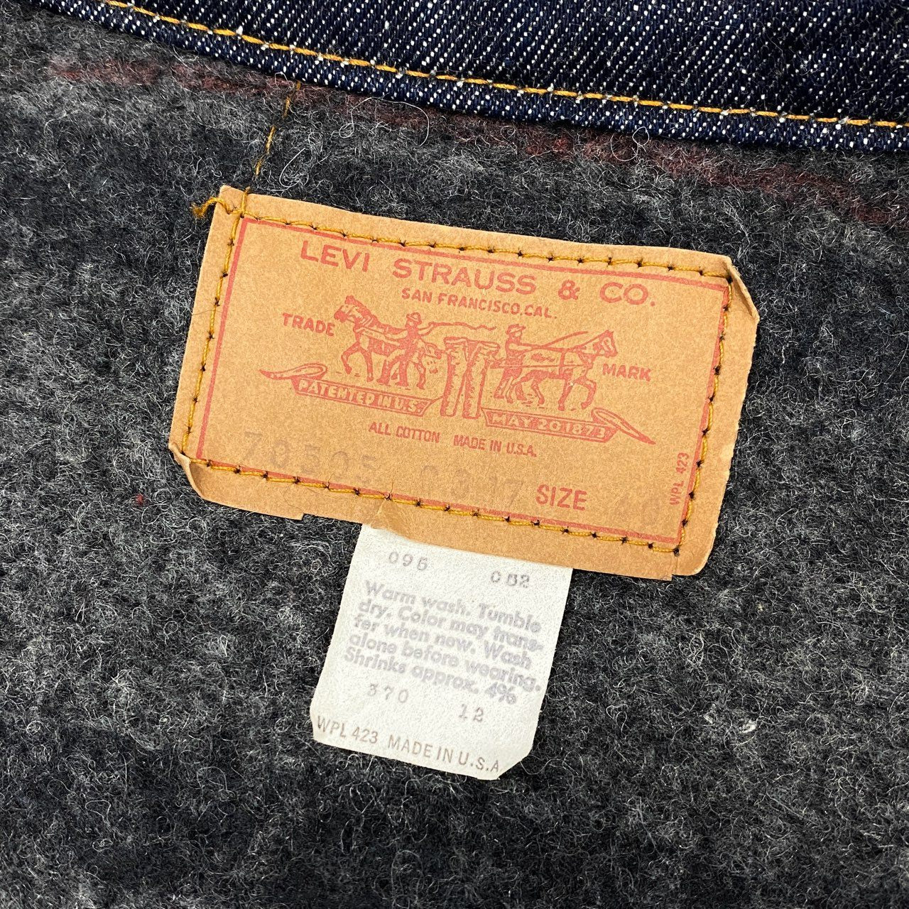 14h29 LEVI’S リーバイス 1970年代 TROY BLANKET ブランケット付き デニムジャケット USA製 vintage 70505 0317 40サイズ インディゴ メンズ 男性用u02t