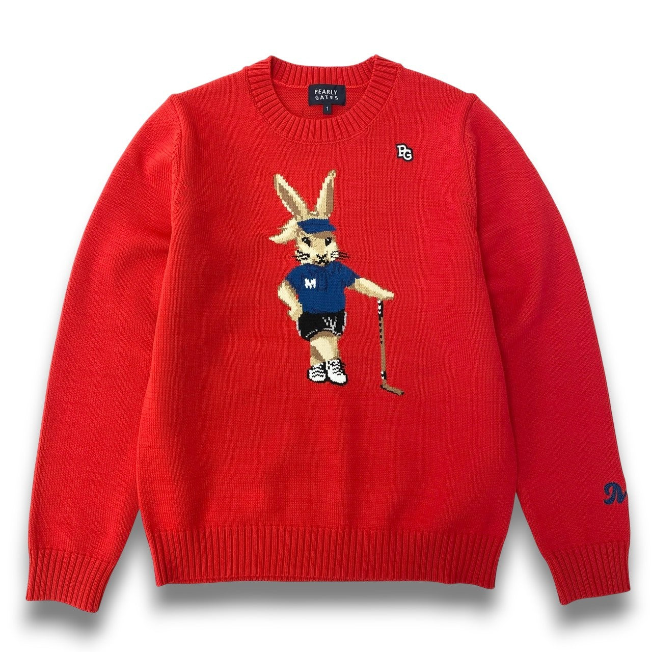 14c5 《極美品》 PEARLY GATES パーリーゲイツ MOMOKO RABBIT トラッドラビット セーター サイズ1 レッド ニット コラボ 限定品t18r