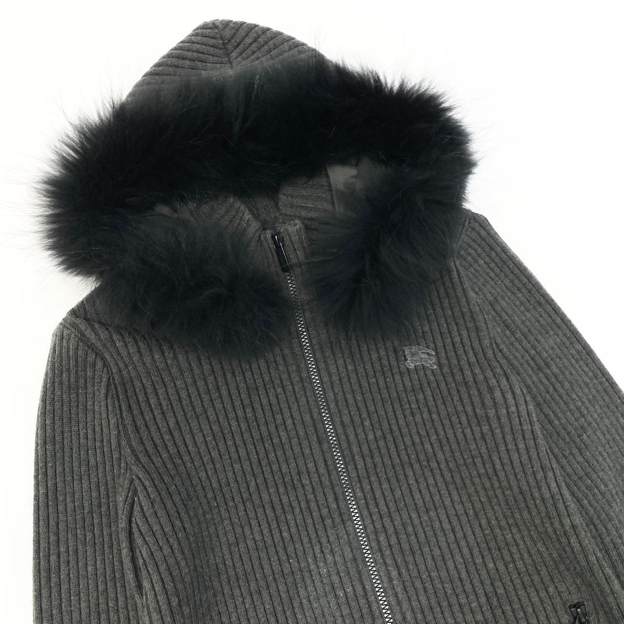27e11 BURBERRY GOLF バーバリーゴルフ リブニットフルジップフーディー パーカー ダブルジップ 日本製 1サイズ グレー メンズ 男性用k02i