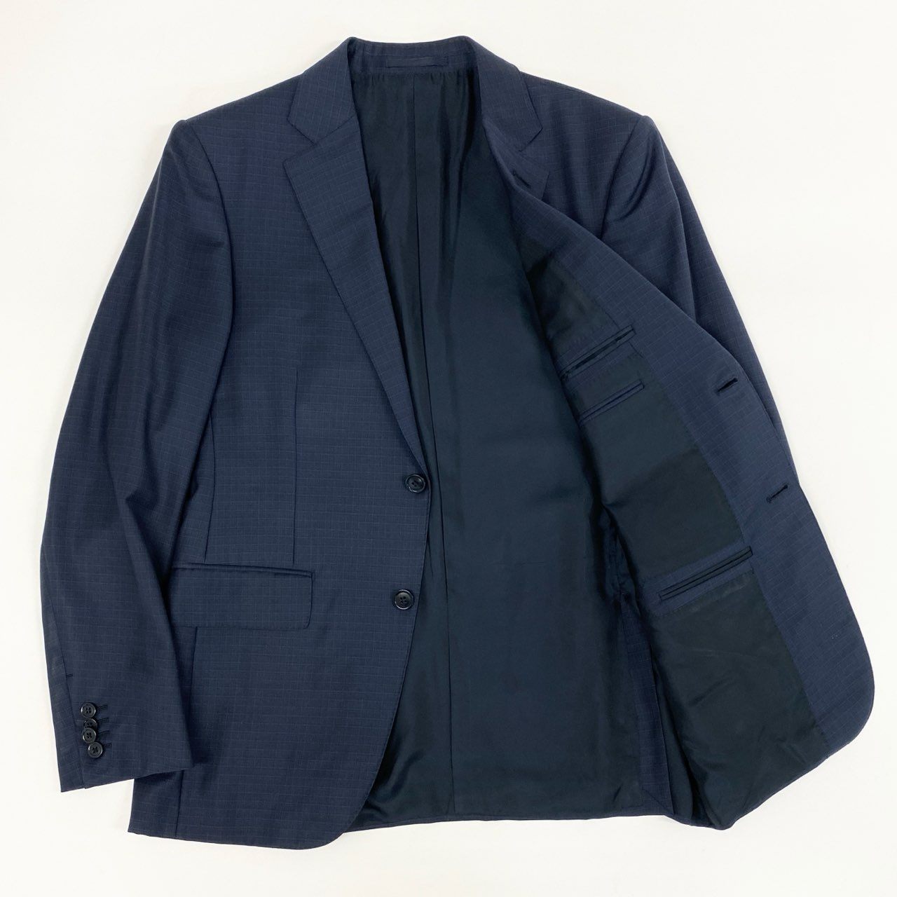 75f27 【美品】2022SS Ermenegildo Zegna エルメネジルドゼニア TOROFEO トロフェオ 2B シングルスーツ セットアップ ネイビー チェック サイズ7-46C メンズ ドレススーツ