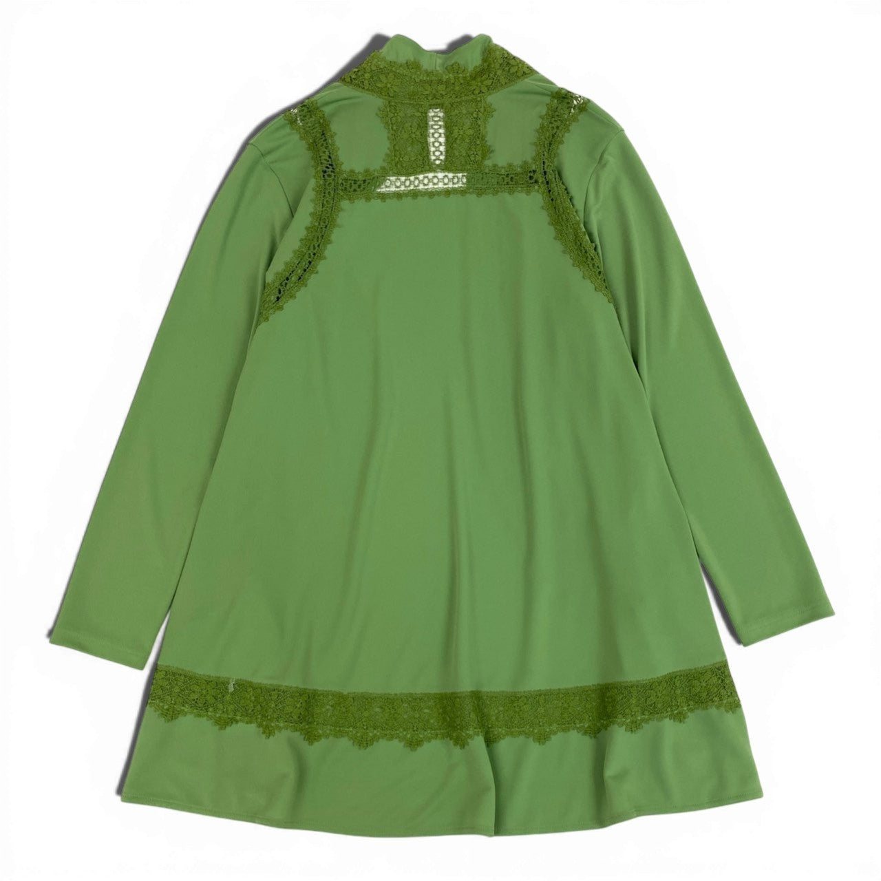 52b27 TOKUKO 1er VOL トクコプルミエヴォル ロングカーディガン 長袖 レース装飾 レディース 女性服 サイズ9 グリーンu02t