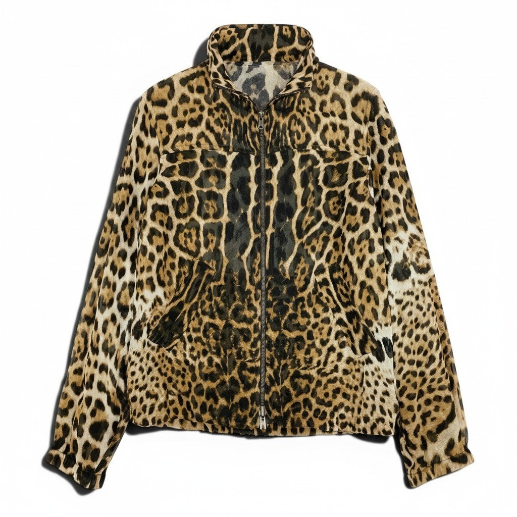 Eg23 【美品】YVESAINTLAURENT 2002年 トムフォード期 モンバサコレクション レオパード フーディー ブラウン ブラック シルク100％ レディース 女性用k02i