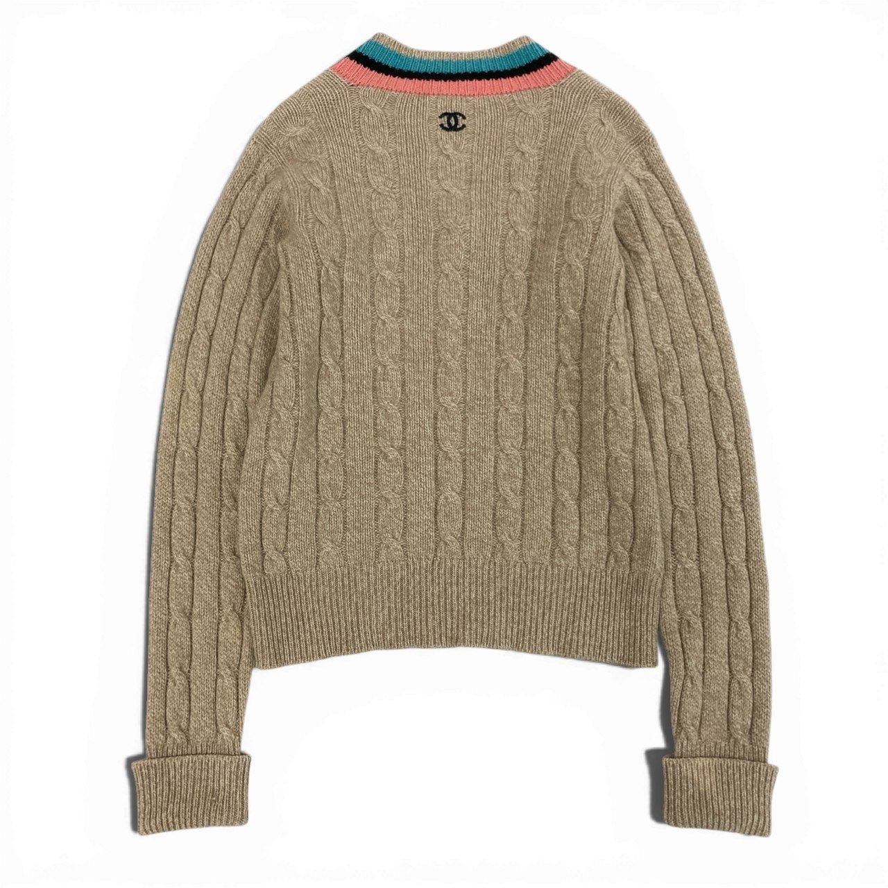 60b9 【美品】CHANEL シャネル 1996 カシミヤ スクールニット ロングスリーブニットセーター ココマーク PO8766W02335 42サイズ ベージュ レディース 女性用k02i