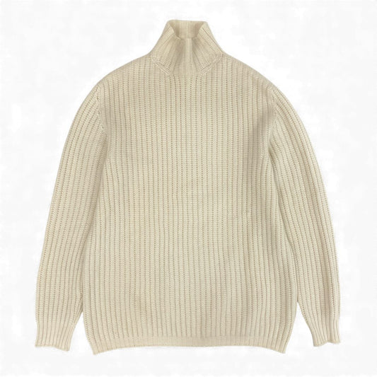 85L17 Les Copains DELUXE レコパン カシミヤニットセーター ハイネックリブニット ロングスリーブ トップス 44サイズ アイボリー カシミヤ100％ メンズu02t