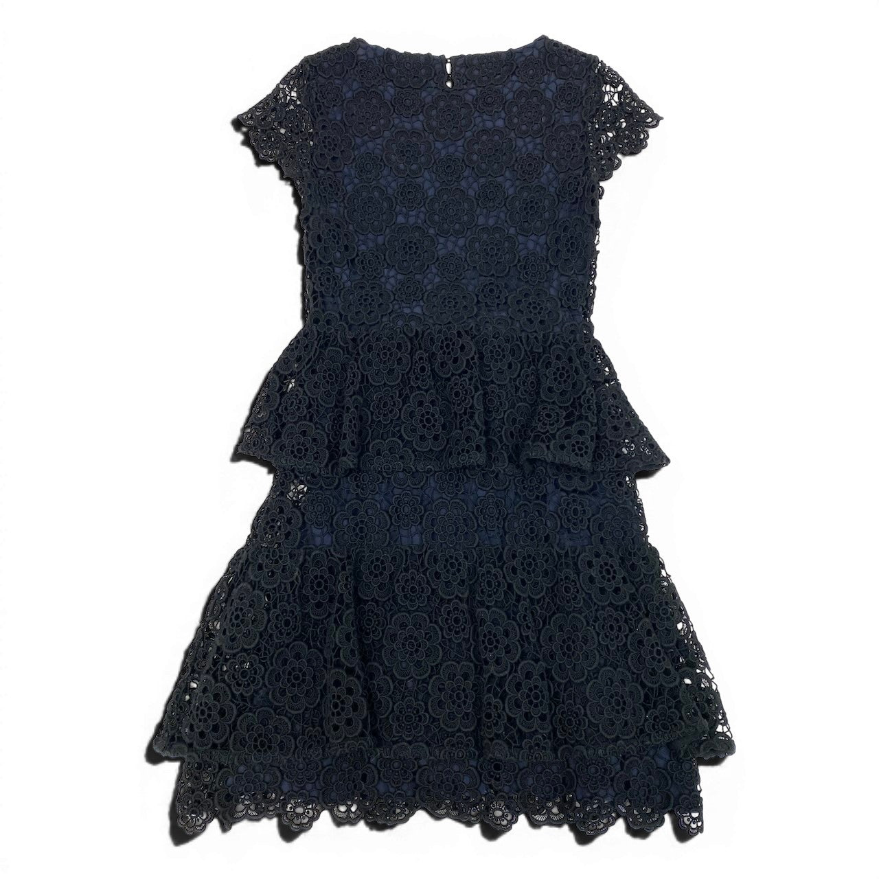 Ed23 Christian Dior クリスチャンディオール フラワーレース ドレスワンピース ティアードワンピース 5C24644AM528  イタリア製 サイズ44 ブラック ネイビー レディース 女性用k02i