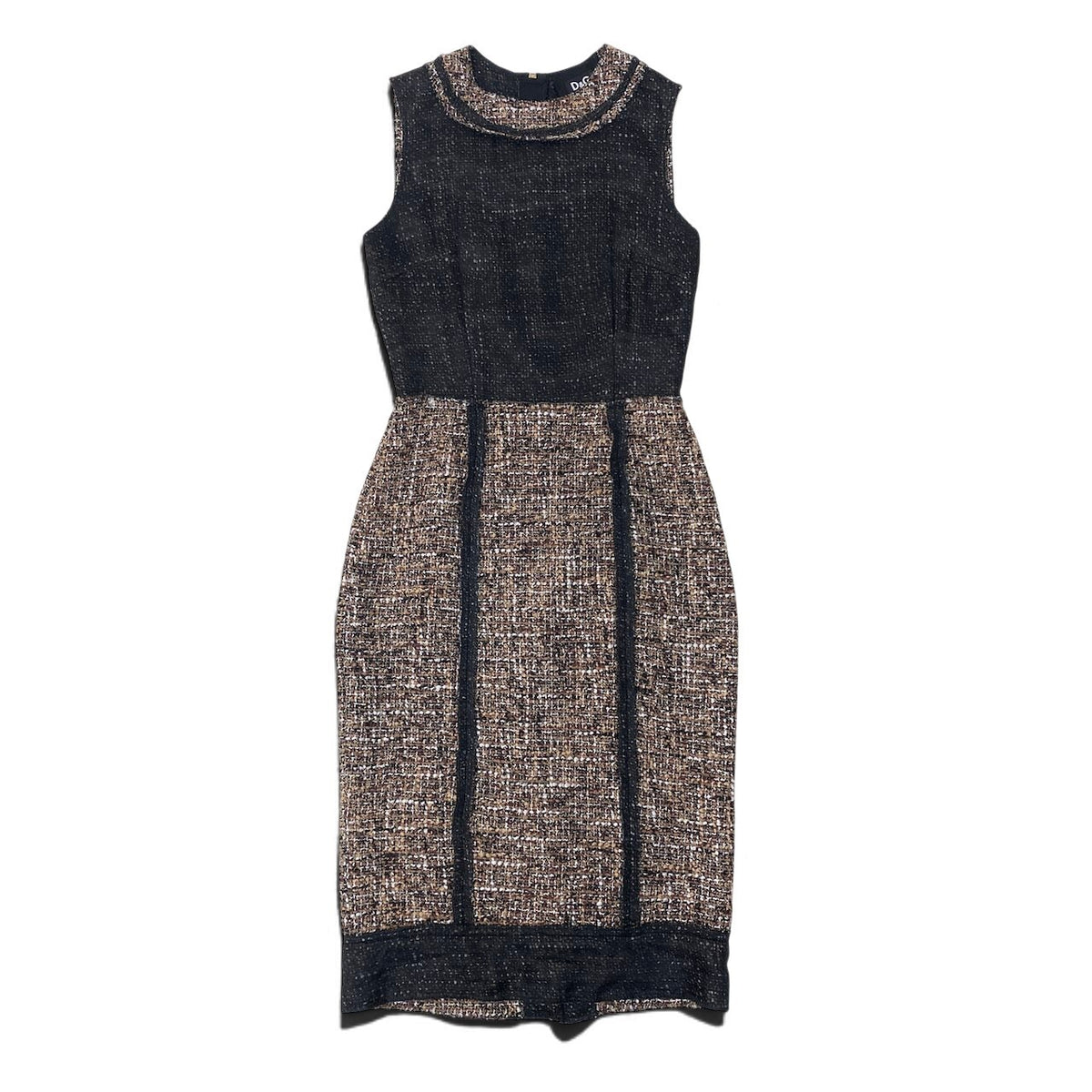 37i26 【美品】D＆G DOLCE&GABBANA ドルチェアンドガッパーナ ツイードノースリーブワンピース ドレス メッシュ 異素材切替  38サイズ ブラウン系 レディース 女性用u02t