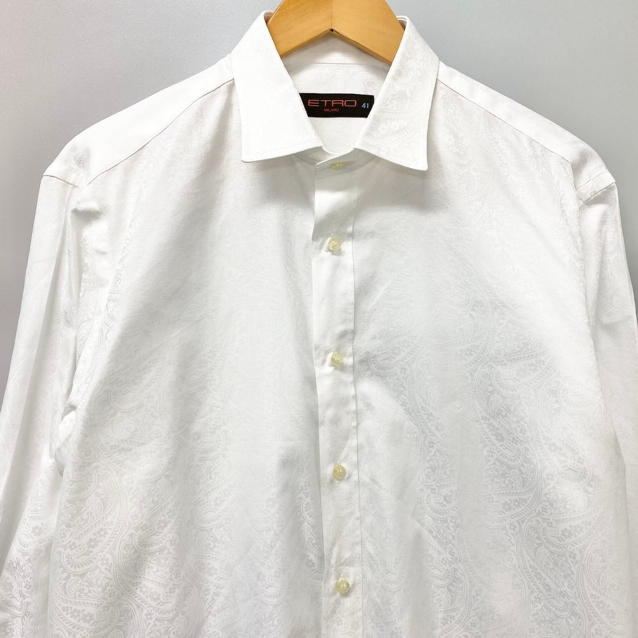 83e15 ETRO エトロ ロングスリーブシャツ ペイズリー柄 総柄 イタリア製 41サイズ ホワイト コットン100％ メンズ 男性用u02t