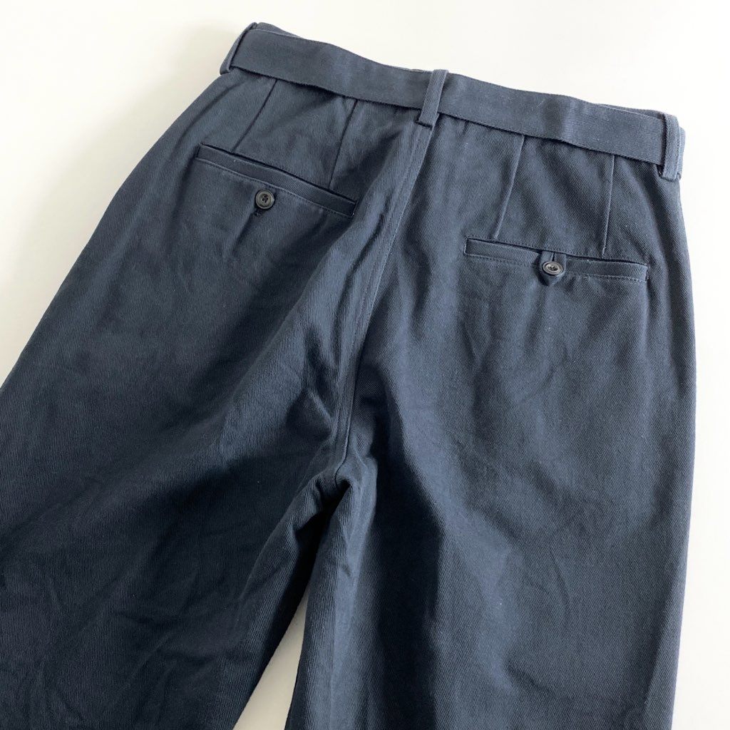 62e5 doublet ダブレット SILK CHINO WIDE TAPERED TROUSERS シルクチノ ワイドテーパードパンツ トラウザー ボトムス 21SS10PT145 Sサイズ ネイビー コットン