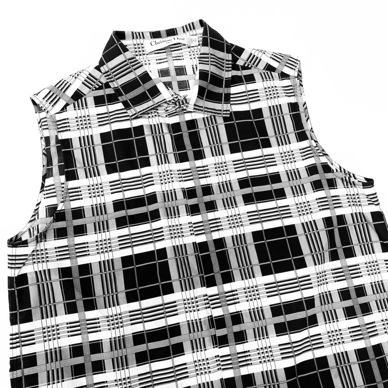2c29 Christian Dior クリスチャンディオール ノースリーブシャツ シャツブラウス チェック柄 ブランドロゴ刺繍 8C21540L1378 40サイズ ブラック ホワイト コットン100％ レディース 女性用o07t