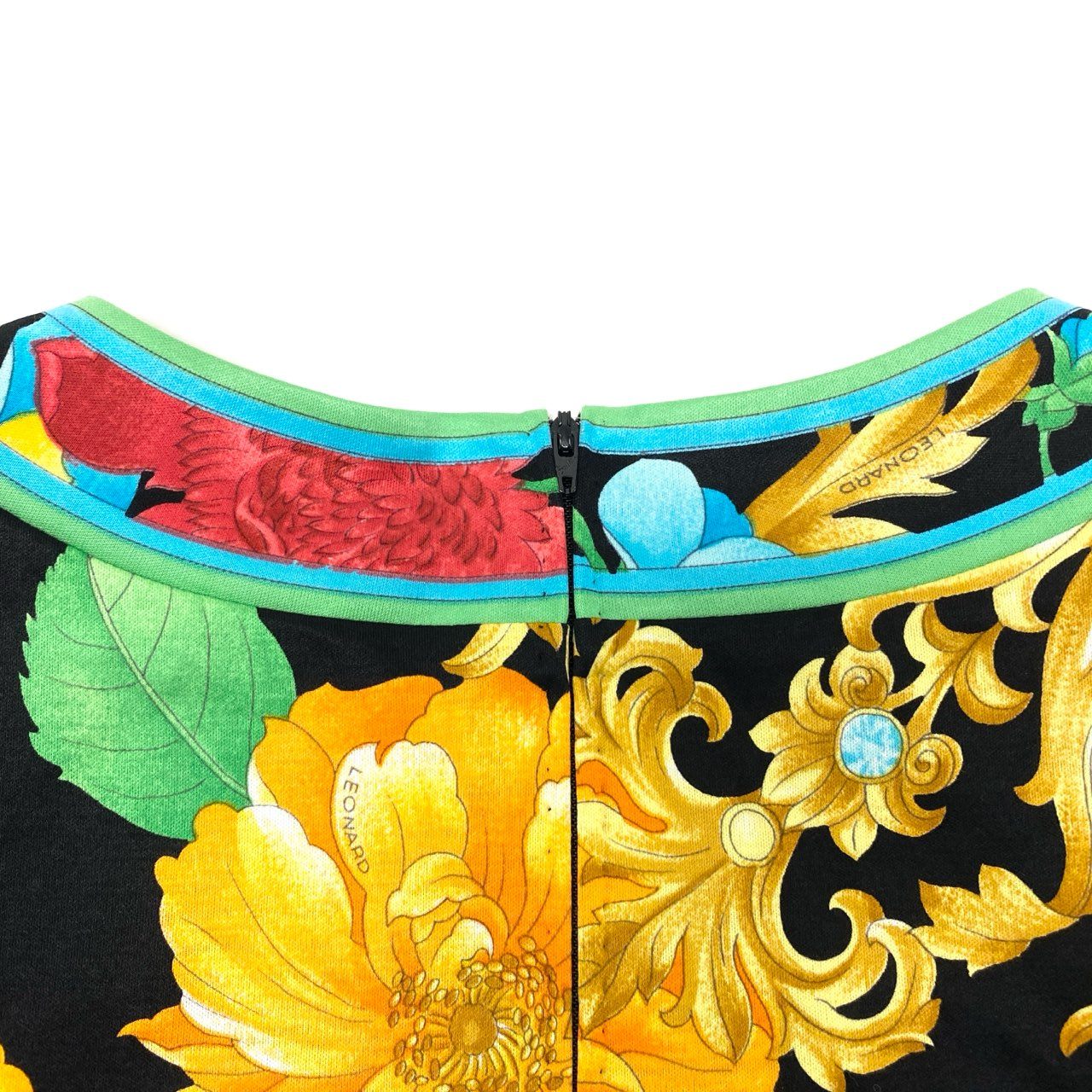 11k28 《美品》 LEONARD レオナール 長袖ワンピース ロングワンピース 美しい花柄プリント L マルチカラー コットン レディースu02t