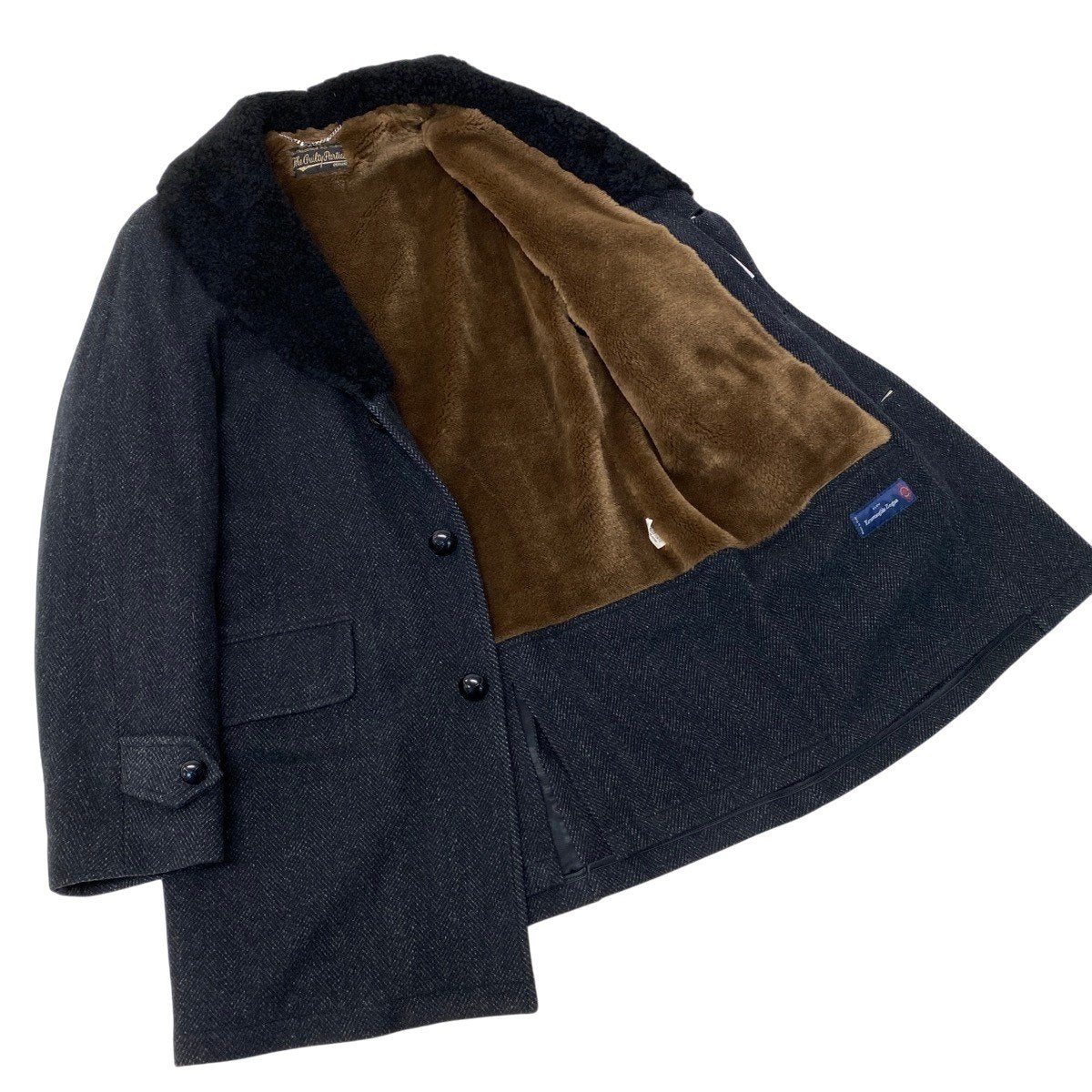 42h18 WACKO MARIA ワコマリア Ermenegildo Zegna ギャングコート アルパカブレンド 羊革 ボアカラー  S ブラック系 メンズ 男性用t18r