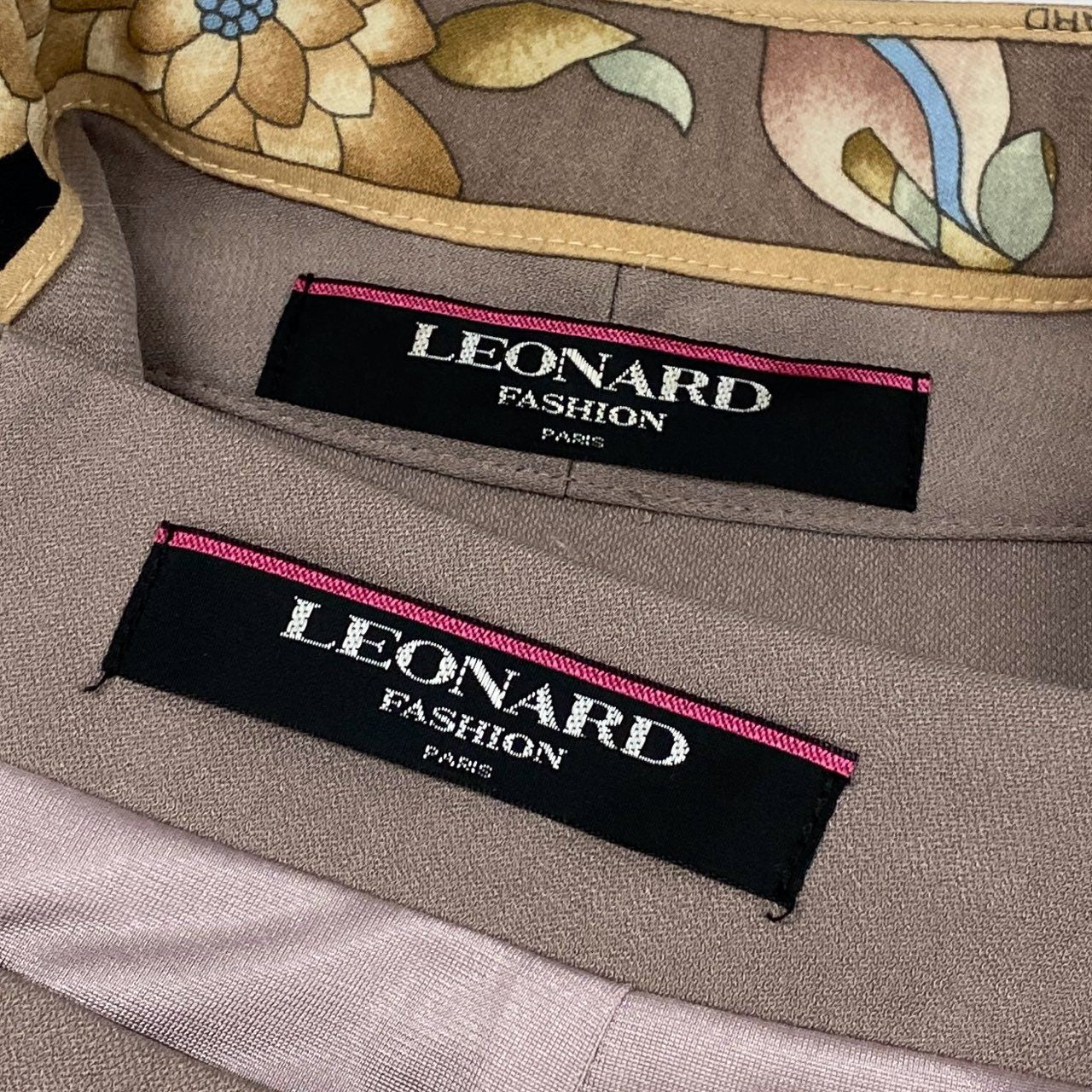 60d13 LEONARD FASHION レオナール セットアップスカート 3点セット カンカン素材 テーラードジャケット タイトスカート ロングスリーブカットソー 花柄 Lサイズ グレー レディース 女性用o07t