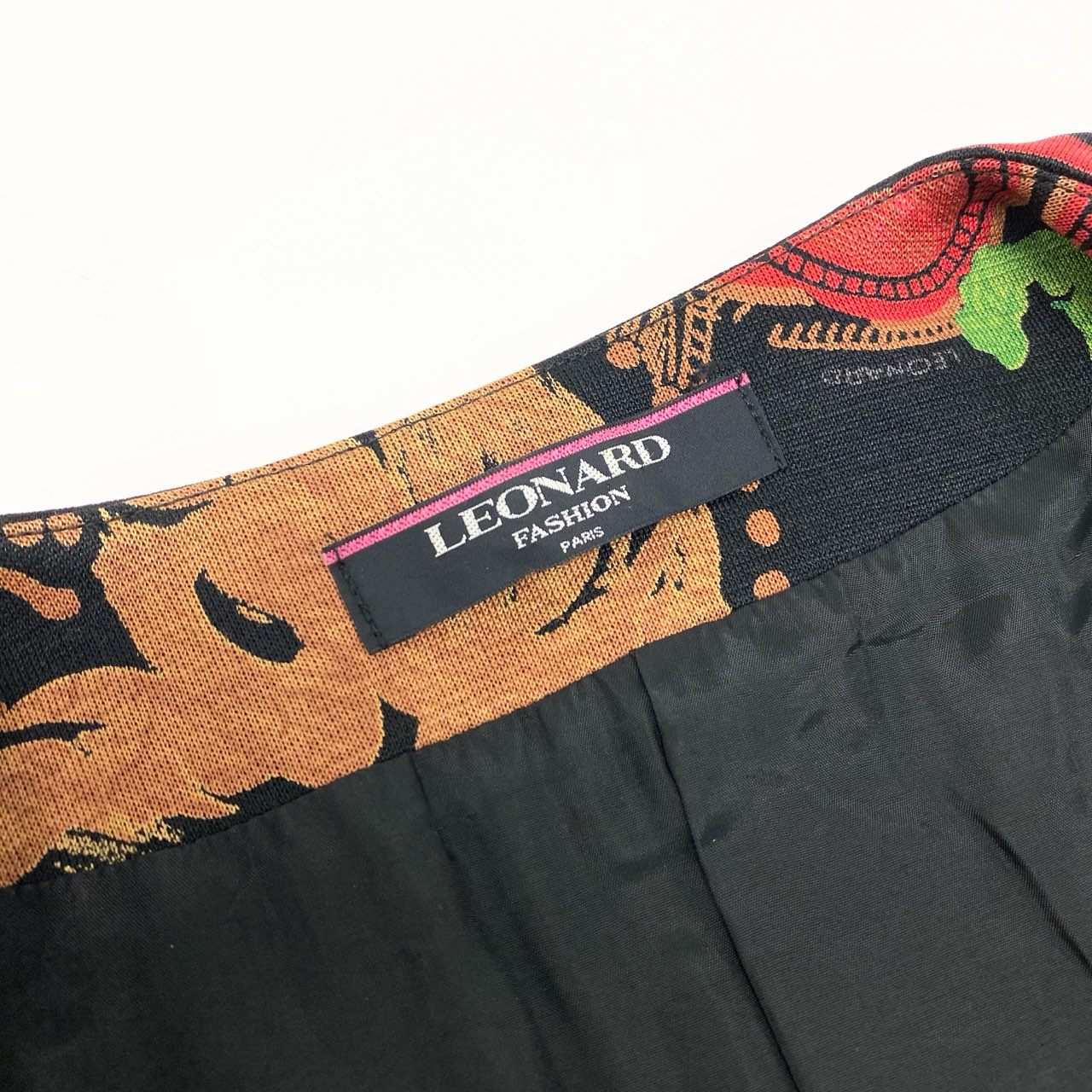 58k22 LEONARD FASHION レオナール ノーカラージャケット ロングジャケット 美しい花柄プリント 金ボタン シルクウール レディース 女性用 9AR マルチカラーu02t