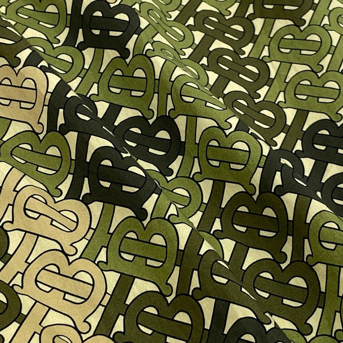 12i14 《美品》 BURBERRY LONDON ENGLAND バーバリー ロンドン 総柄シャツ ノースリーブシャツ TBロゴ ブラウス コットンシャツ IT40 グリーン 綿100％ レディース 女性用u02t