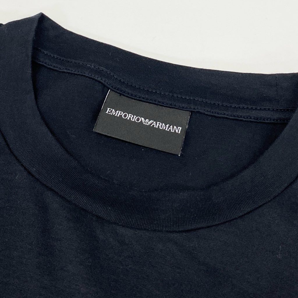 4f7 EMPORIO ARMANI エンポリオアルマーニ 半袖Ｔシャツ カットソー Tシャツ イーグル ロゴ刺繍 ストレッチ素材 サイズM ダークネイビー  メンズ 紳士服