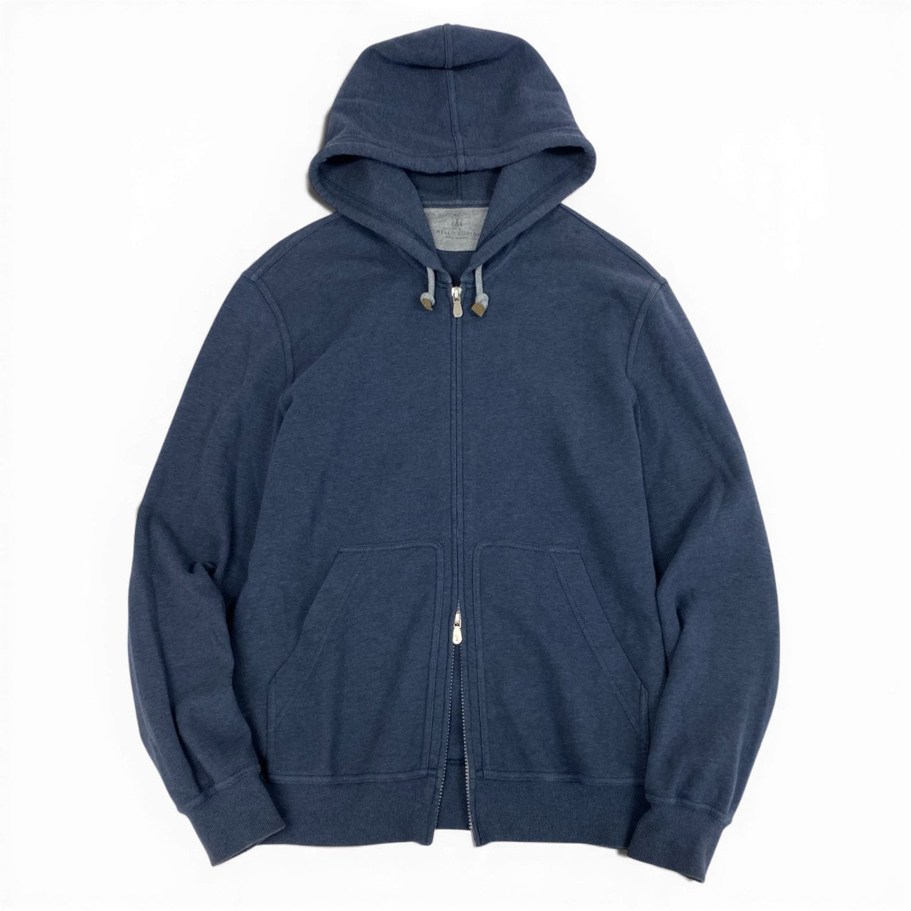 68b11【美品】BRUNELLO CUCINELLI ブルネロクチネリ ダブルジップフーディー パーカー イタリア製 XSサイズ ネイビー メンズ 男性用k02i